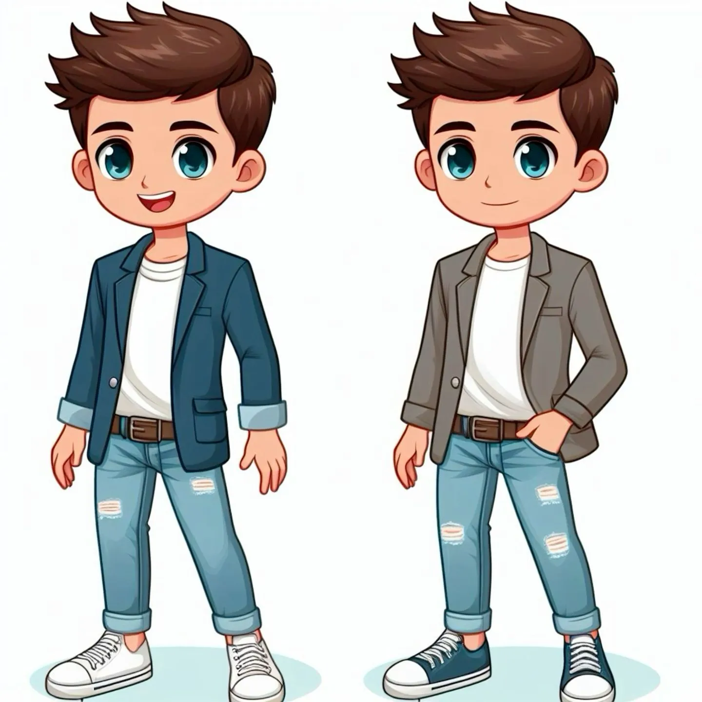 Two Happy Twin Boys Wearing Casual Jackets and Jeans Image