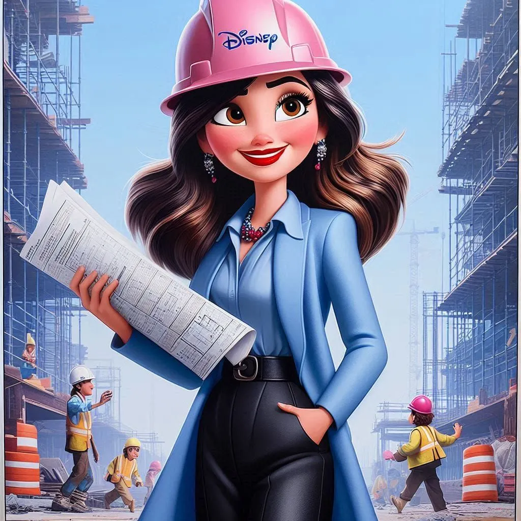 Woman Engineer Reviewing Blueprints at a Construction Site