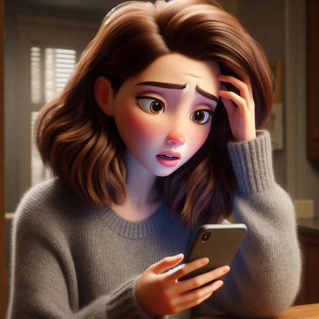 Worried Woman Reading an Important Message on Her Phone