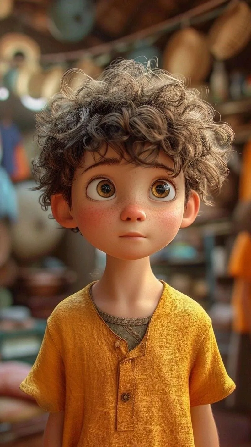 Young Curly Haired Boy Wearing a Yellow Shirt Free Wallpaper