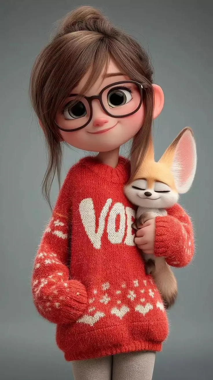 Young Girl in a Red Sweater Holding a Small Fox Pet Closely