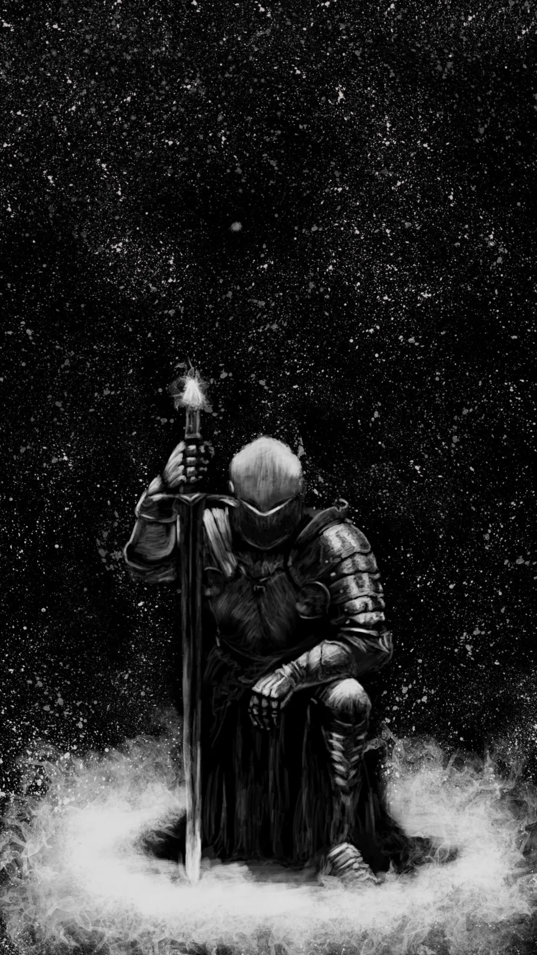 Dark Knight Kneeling in Armor Cosmic Shadows HD free