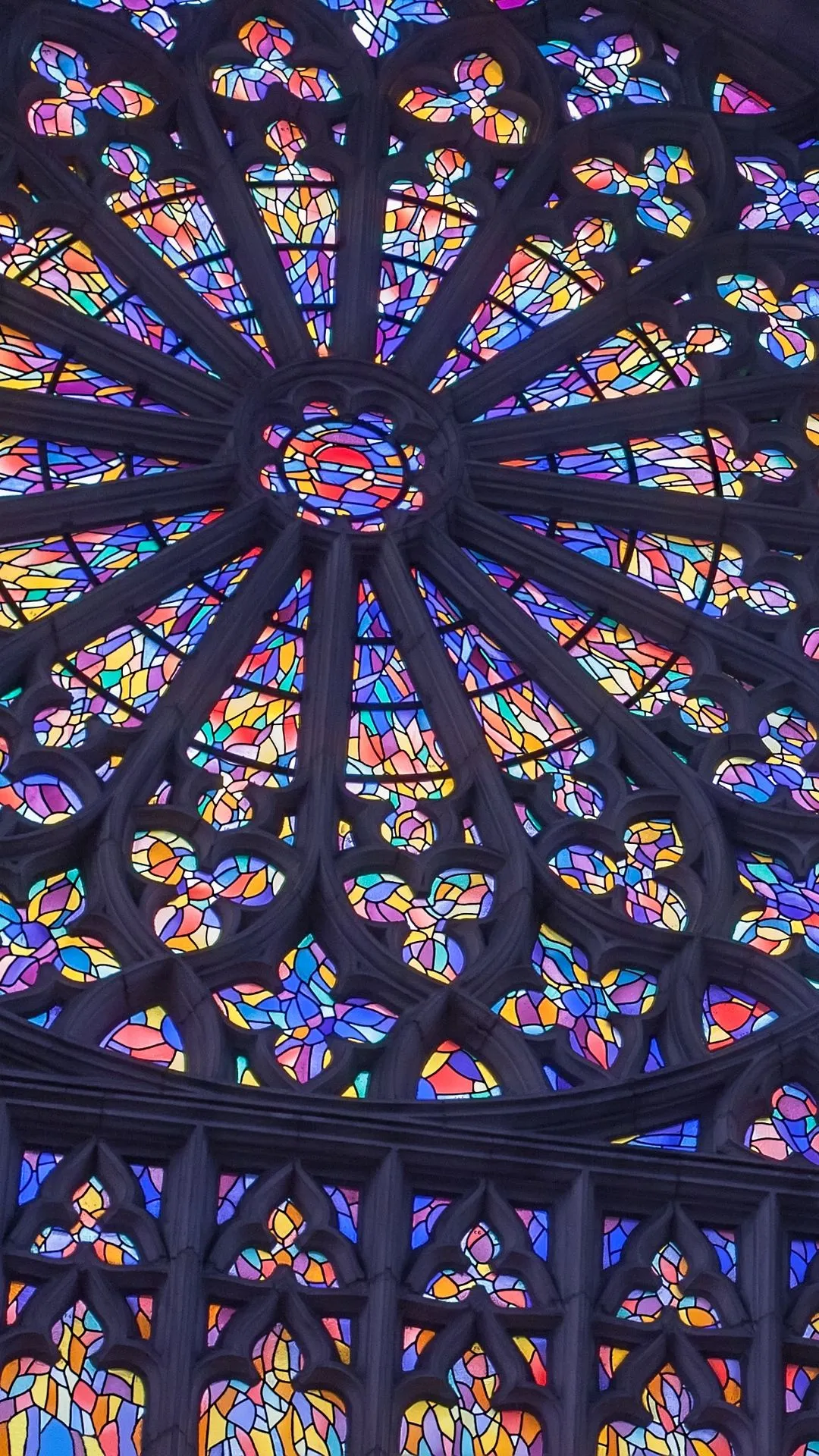 High quality vibrant stained glass window in a cathedral