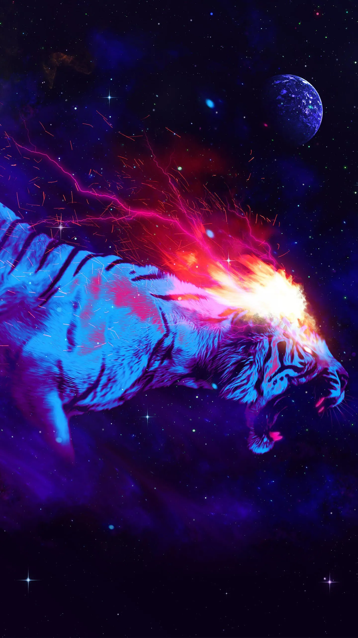 Neon space Tiger in cosmic Space Fantasy Art wallpapers