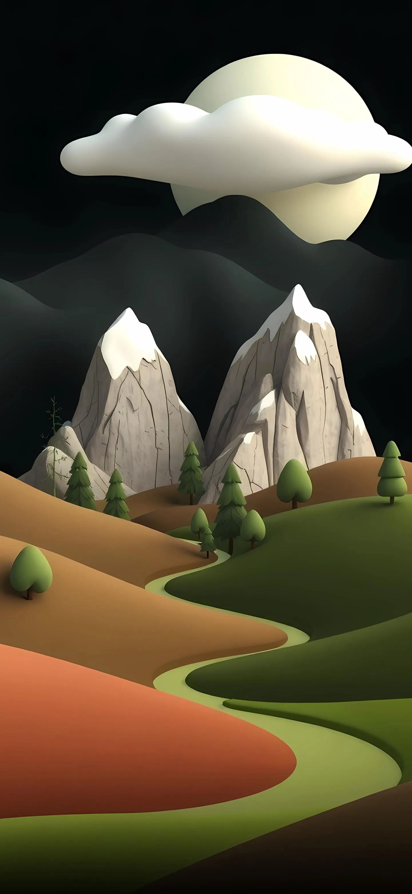 3D Cartoon Mountain Landscape Mobile Background Wallpaper