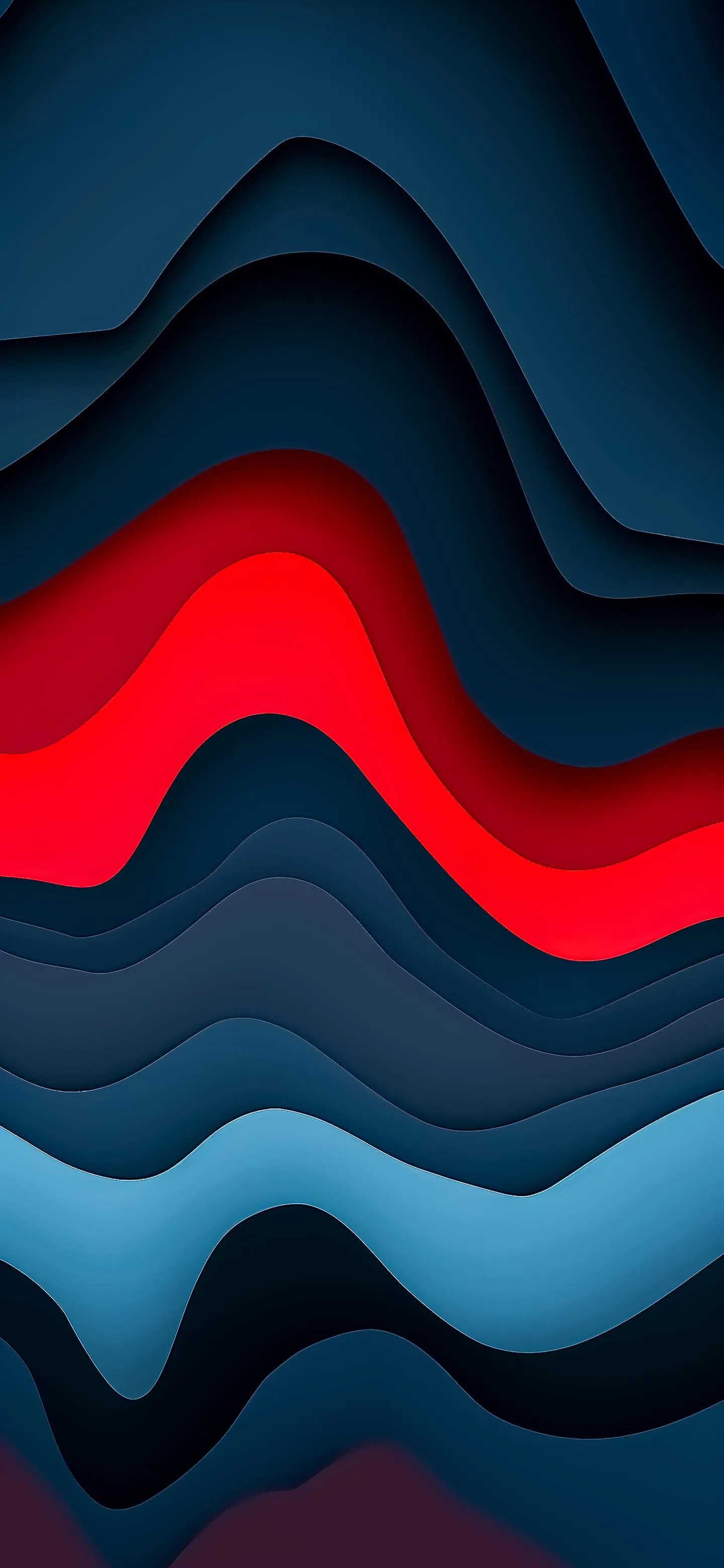 Abstract 3D Waves in Blue and Red Layered Design Wallpaper