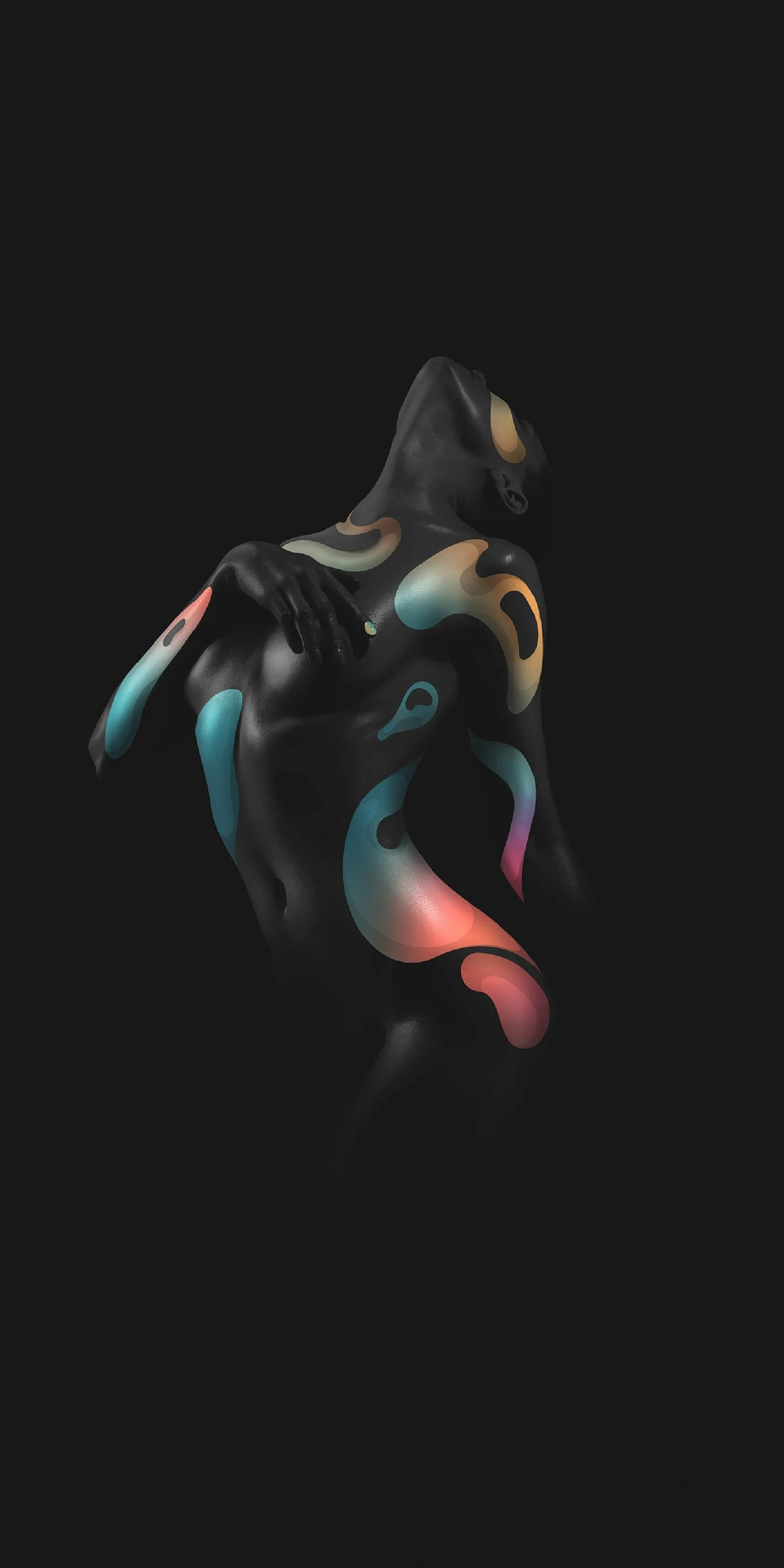 Abstract Art of Human Form with Neon Light Design Wallpaper