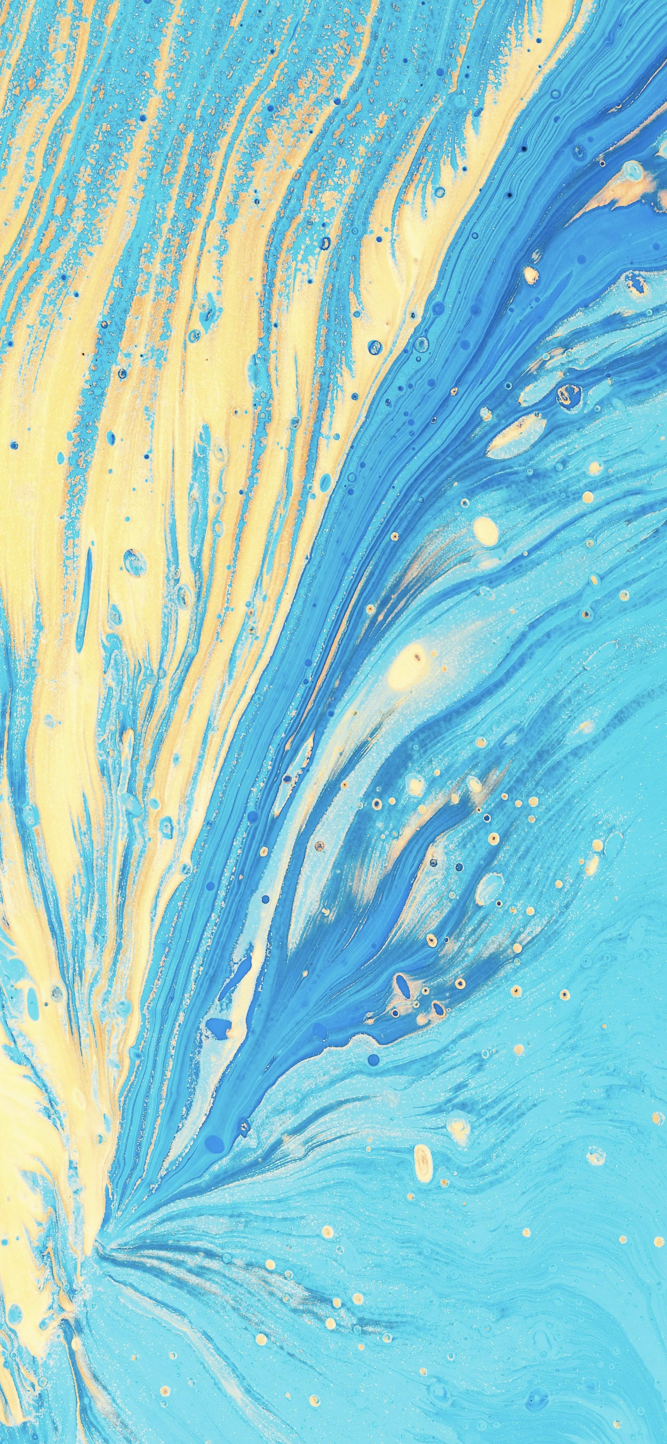 Abstract Blue and Yellow Paint Swirl Pattern Background