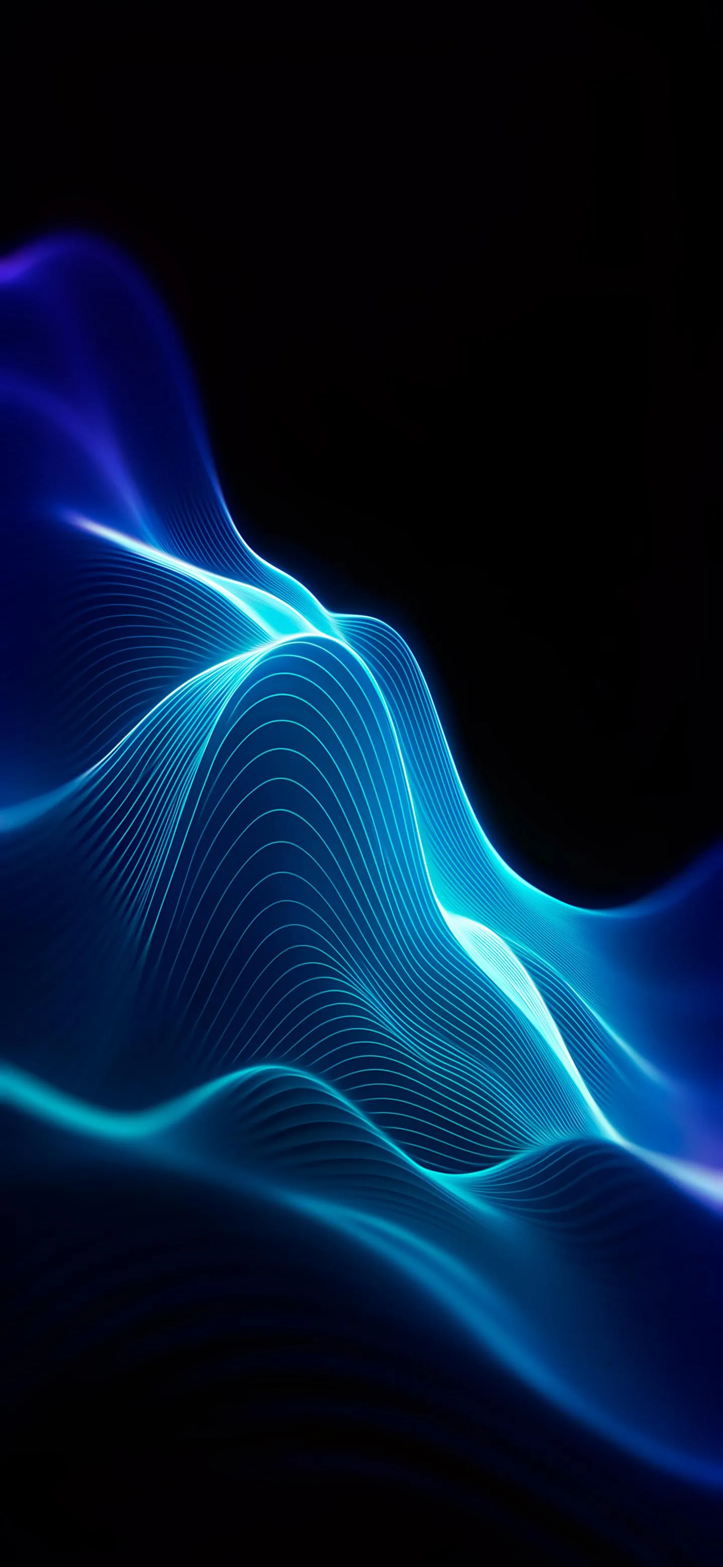 Abstract Blue Energy Waves Flowing On Black Background