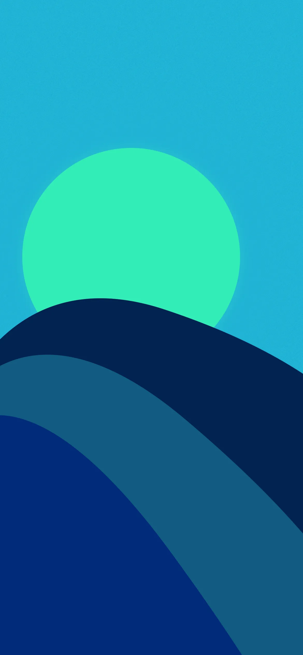 Abstract Blue Wave Pattern with Green Circle Sun Wallpaper
