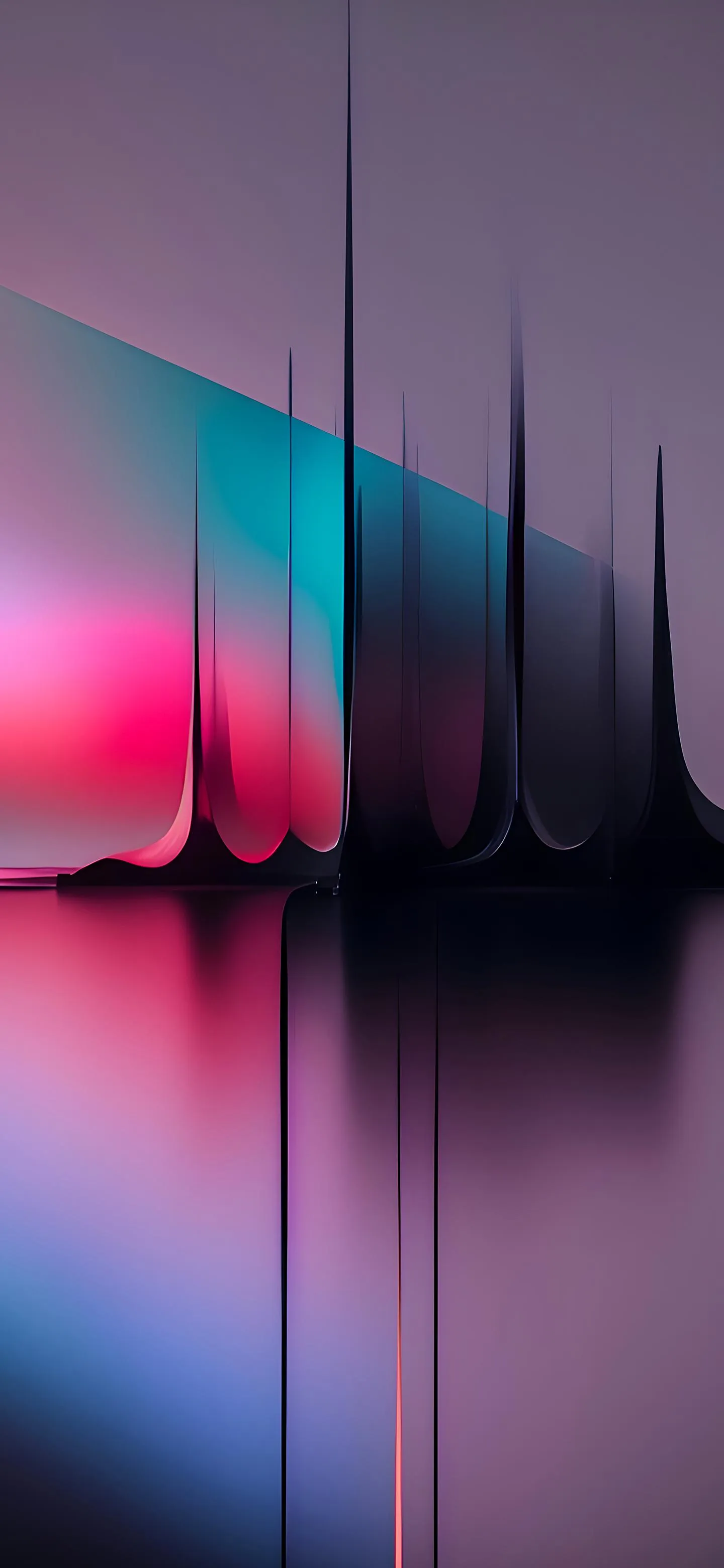 Abstract Digital Landscape with Neon Light Peaks Image