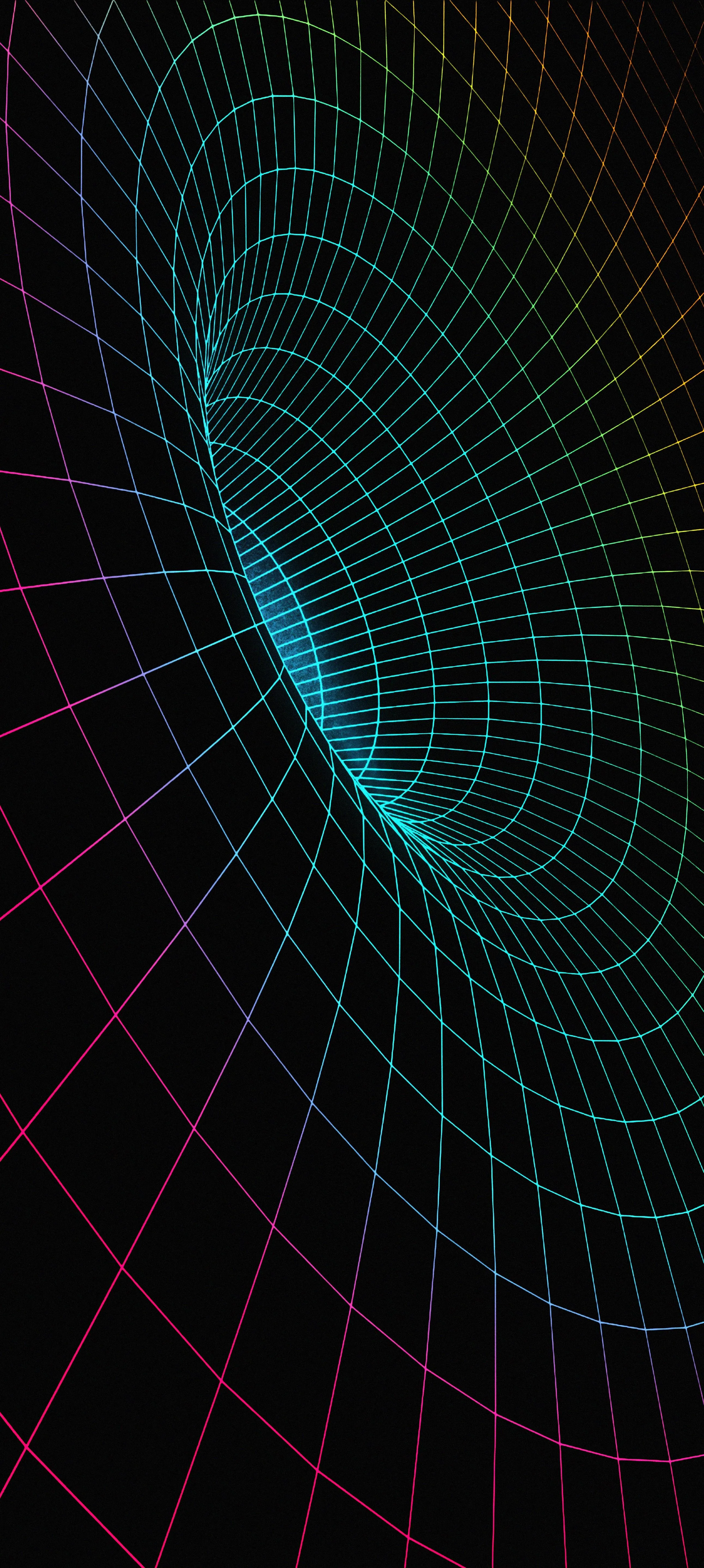 Abstract Digital Tunnel with Neon Grid Design Wallpaper