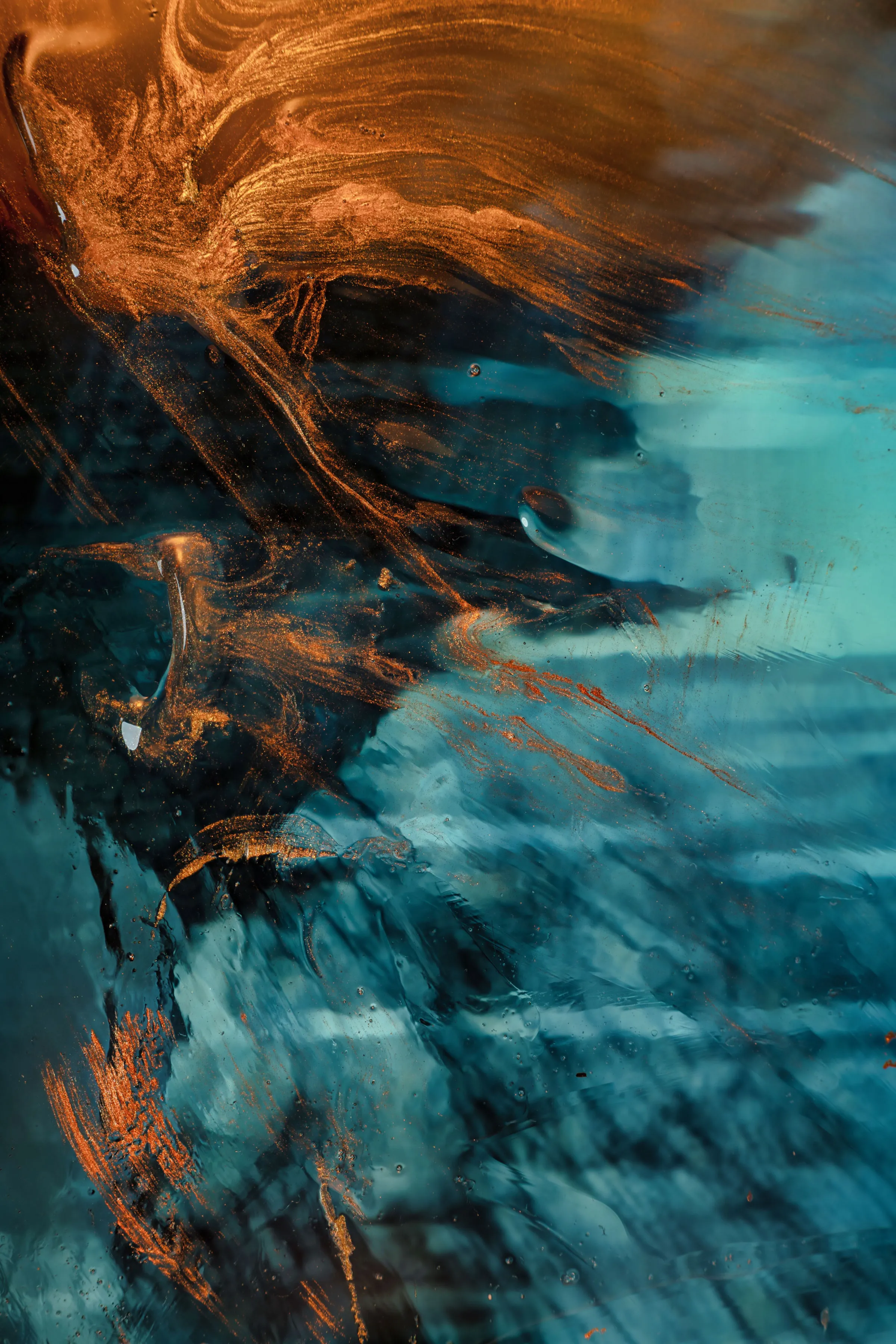 Abstract Flow of Copper and Teal in Artistic Harmony