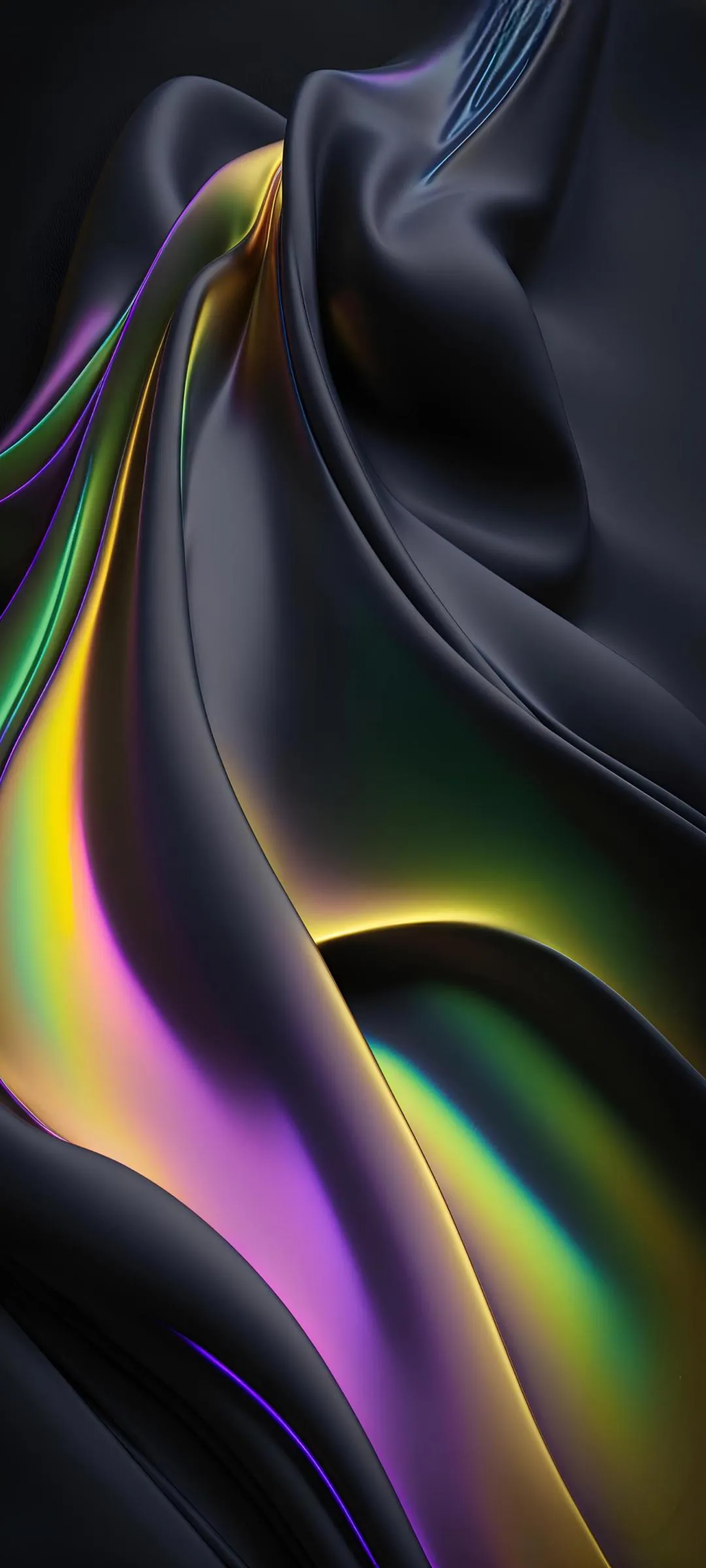 Abstract Fluid Lines with Green and Purple Colors Wallpaper