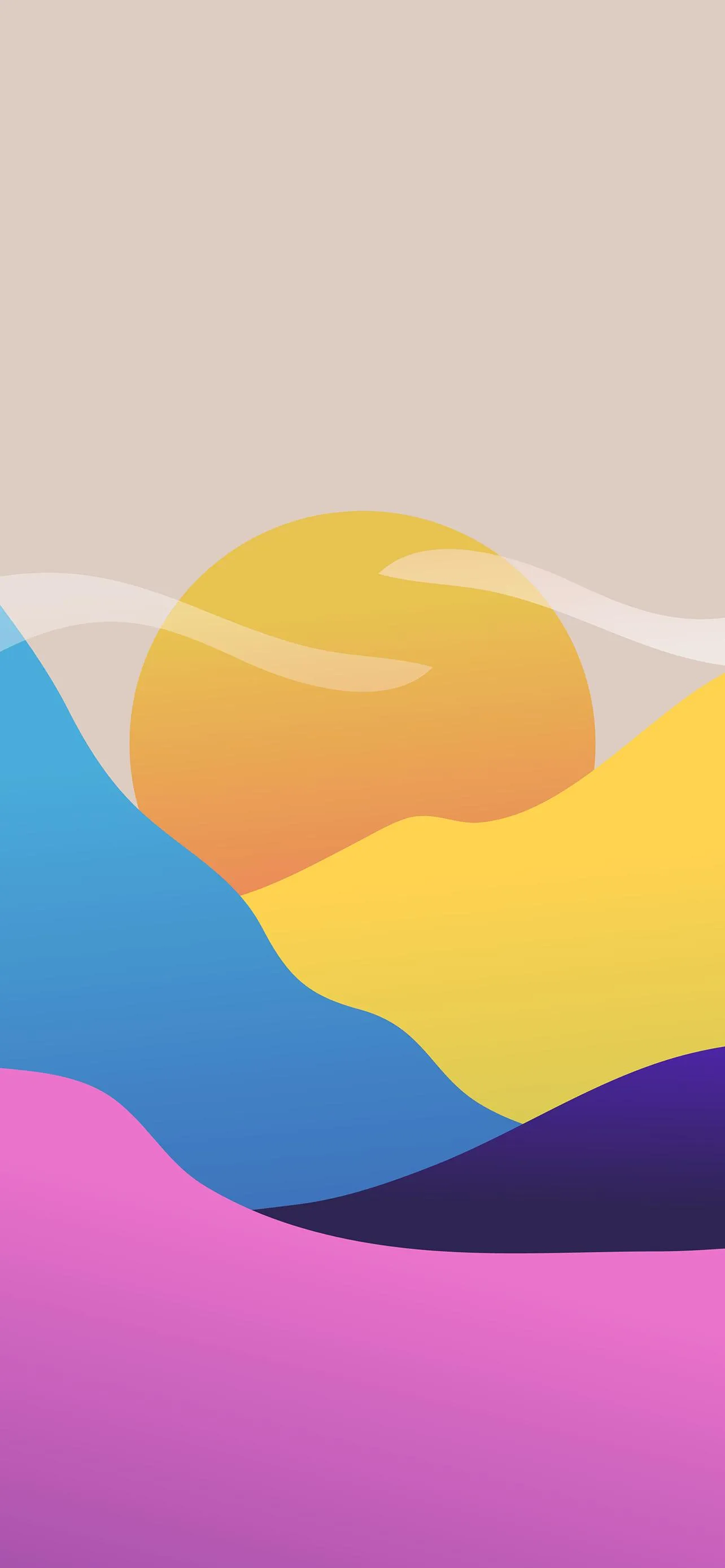 Abstract Landscape with Sun and Layered Hills Wallpaper