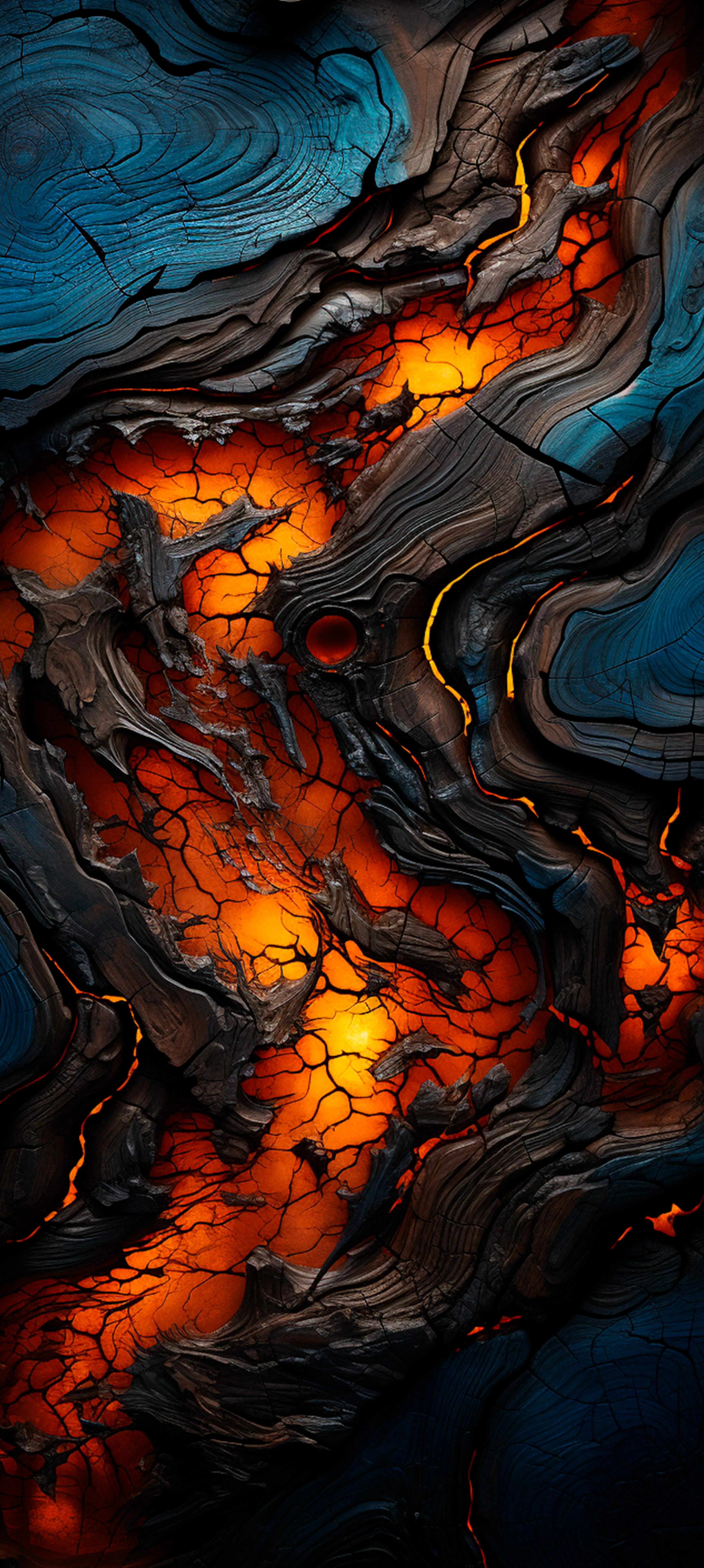 Abstract Lava Flow with Fiery Red and Black Colors