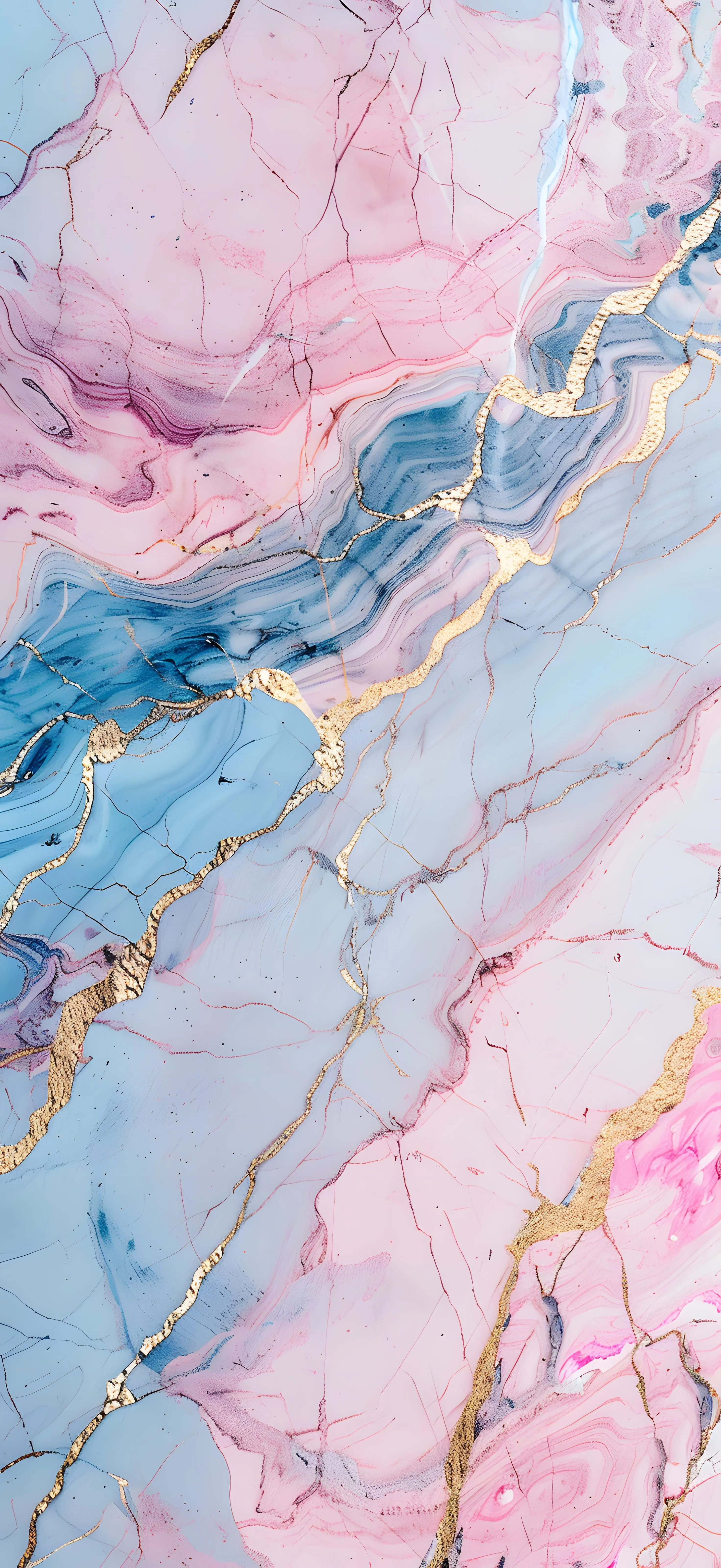 Abstract Marble Texture with Pink Blue and Gold Accents