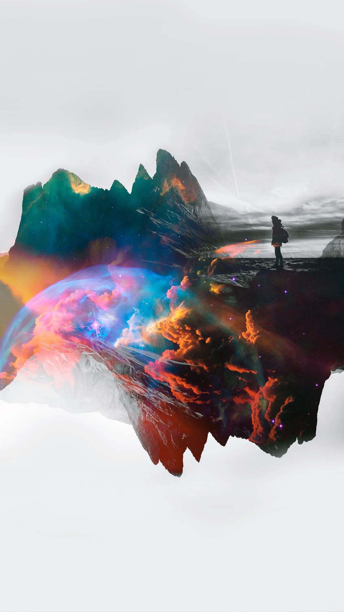 Abstract Mountains Blended with Vivid Color Explosion