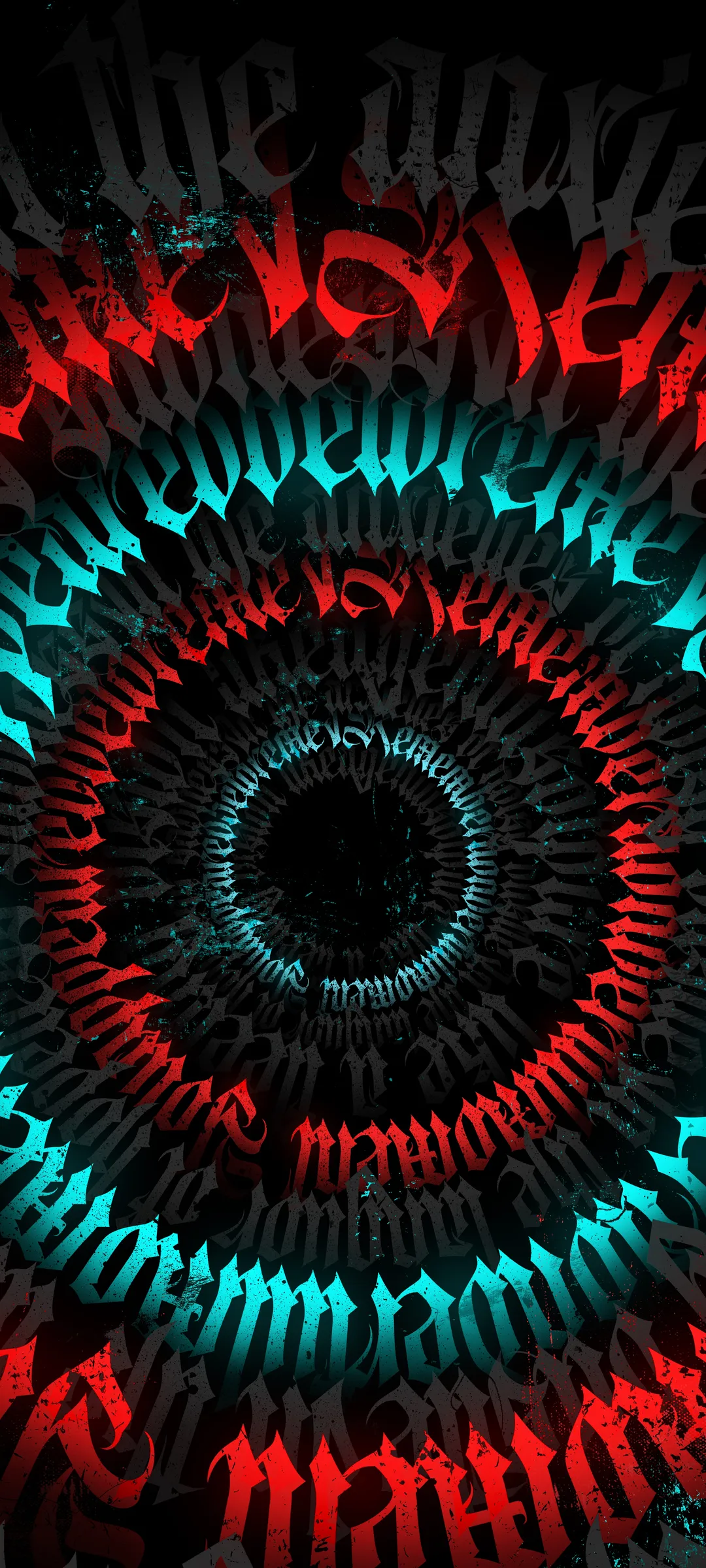 Abstract Neon Circle Tunnel in Red and Blue Tones Wallpaper