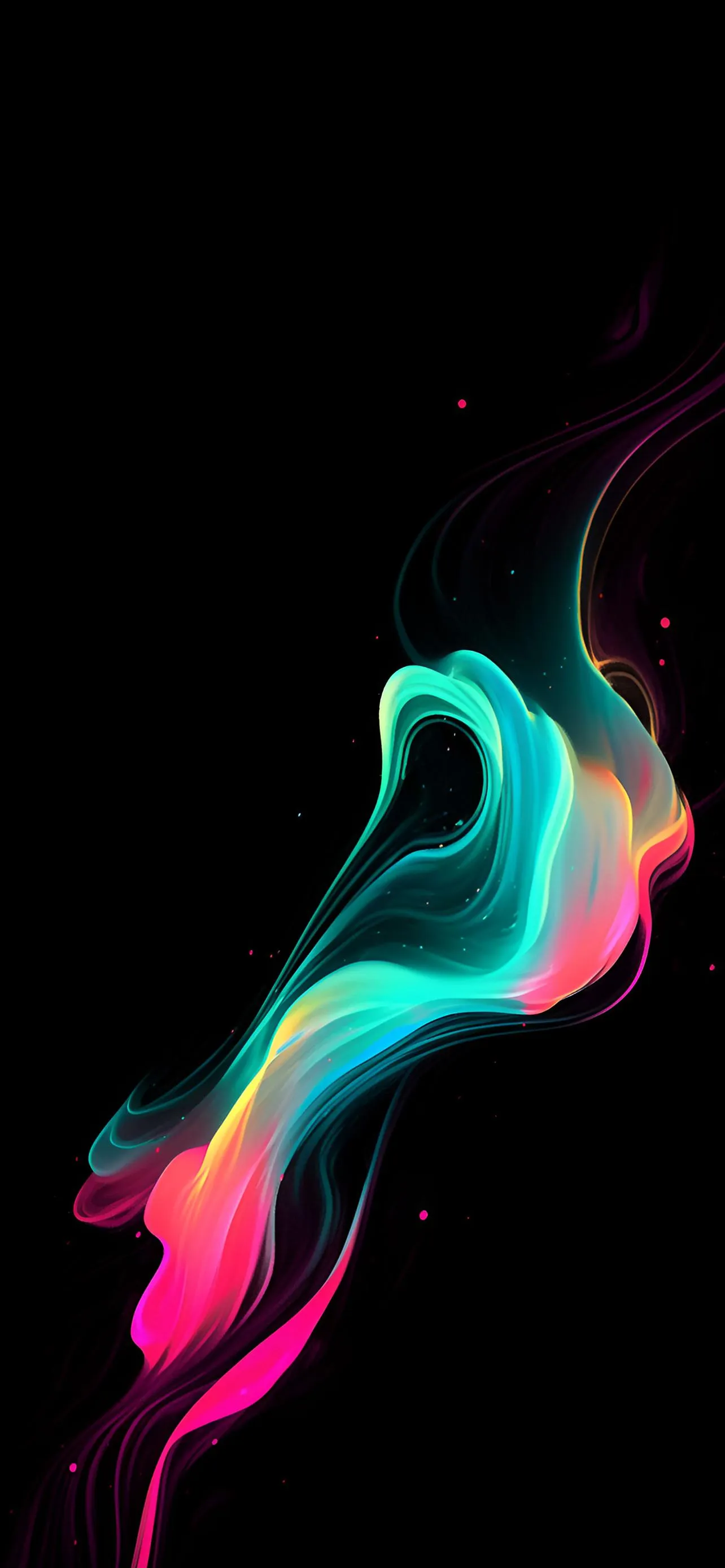 Abstract Neon Light Stream on Black Background Wallpaper