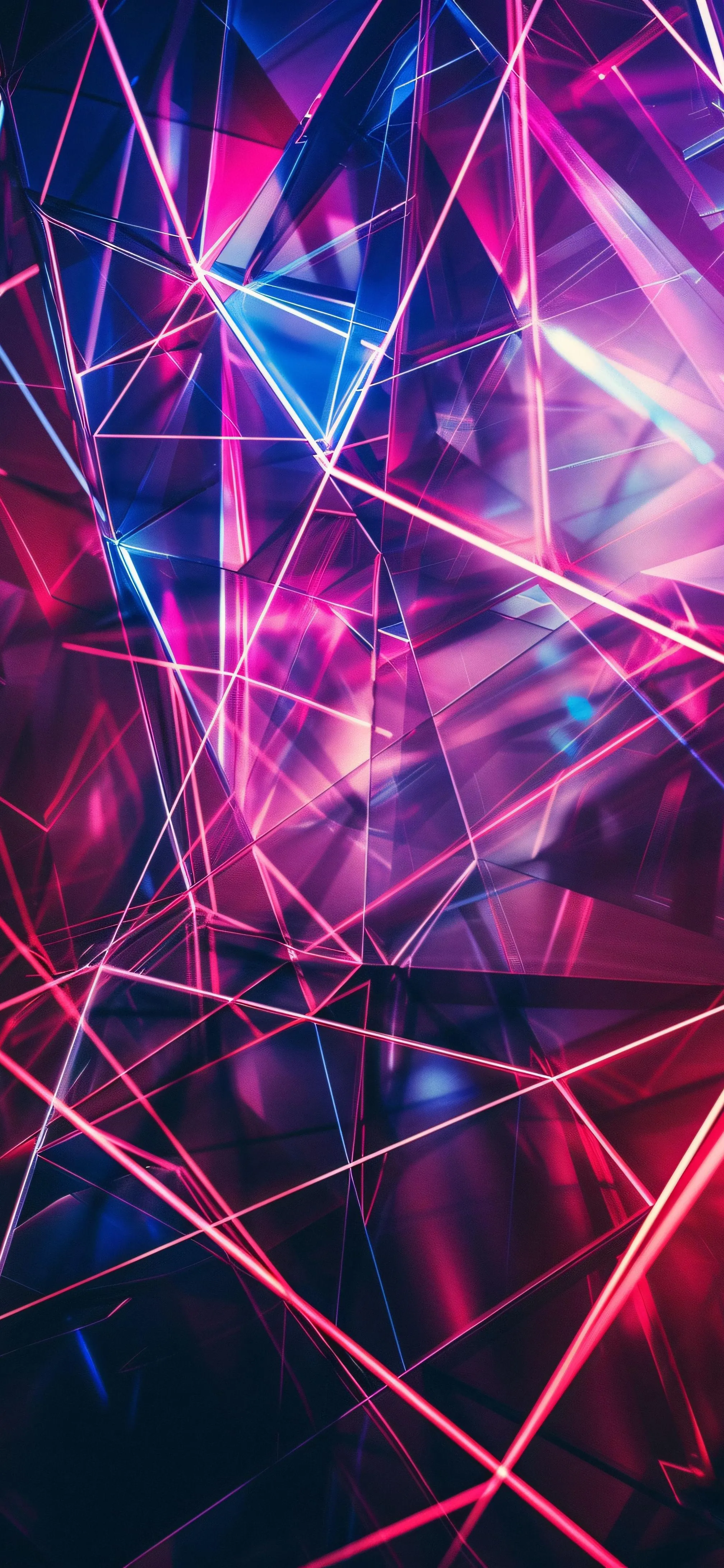 Abstract Neon Lights Creating Geometric Shapes in Dark Space