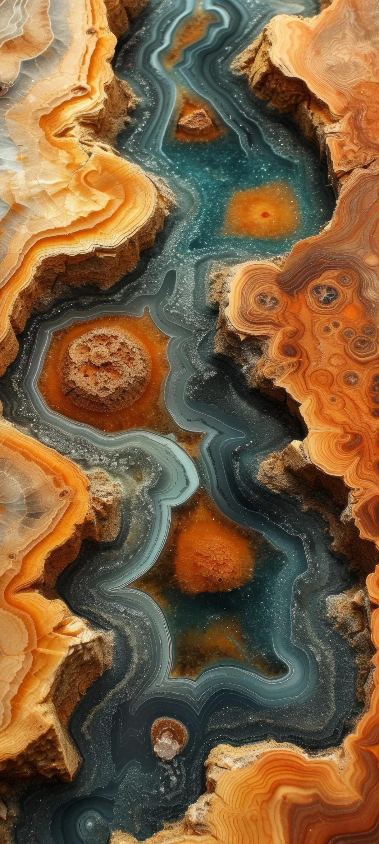 Abstract Orange and Teal Geode Pattern in Macro Detail