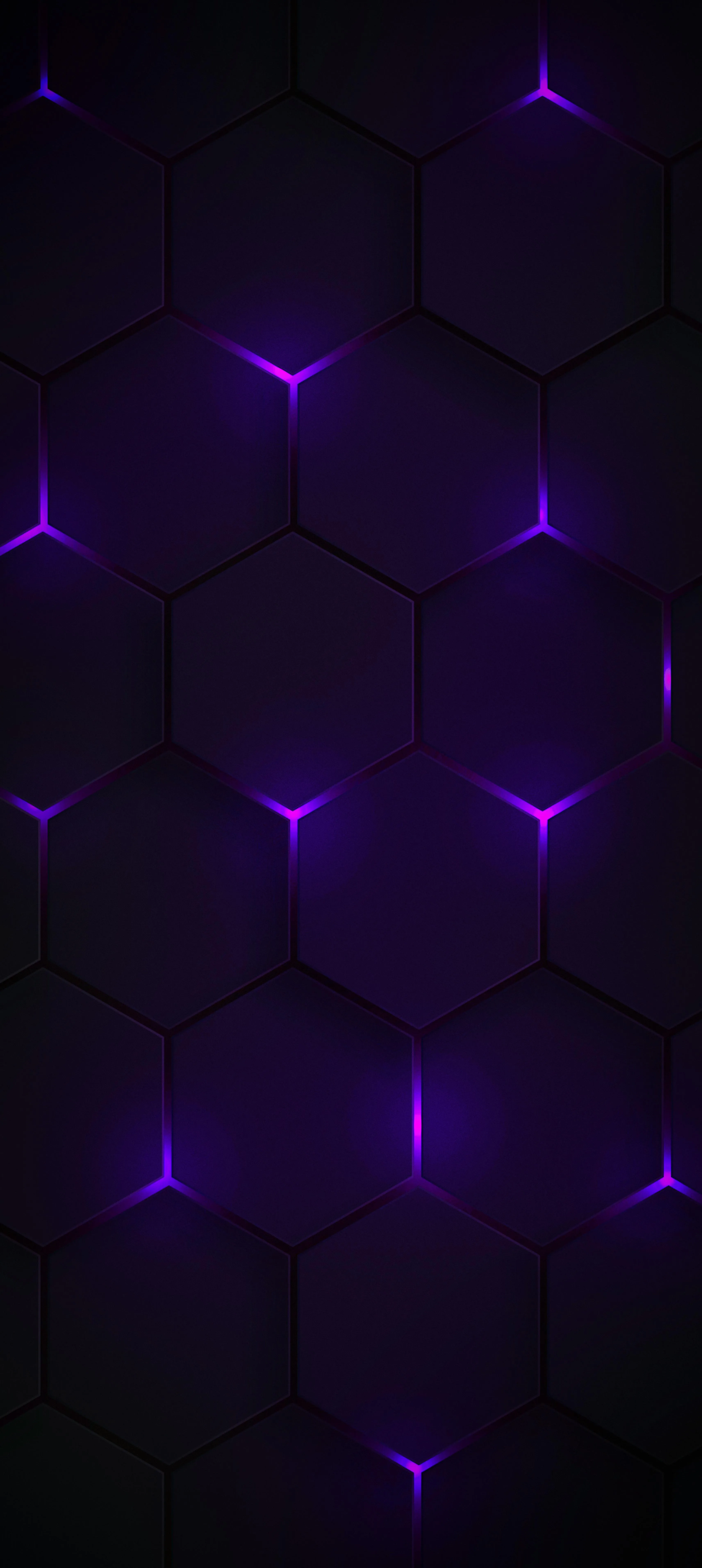 Abstract Purple Neon Lights Forming Hexagon Patterns