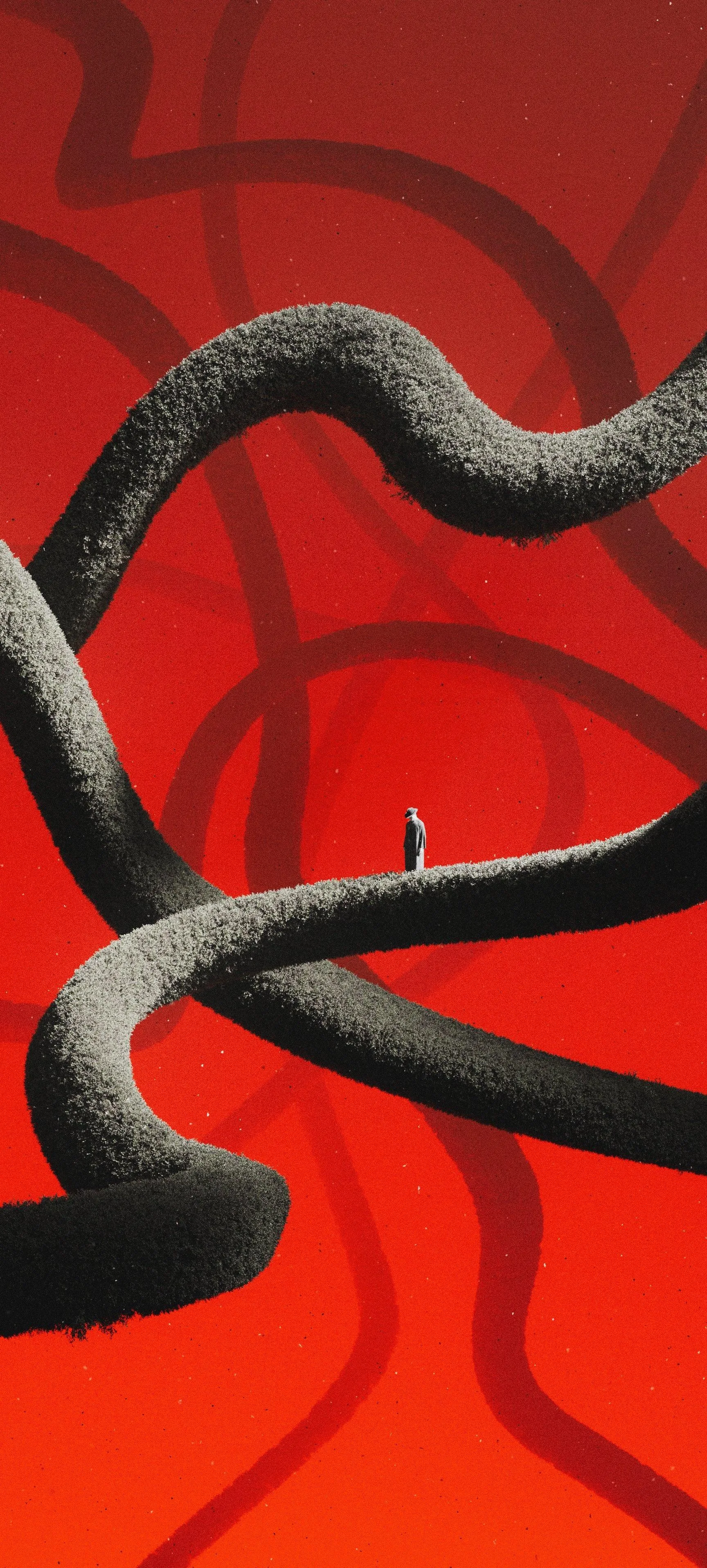 Abstract Red and Black Curved Lines Digital Background