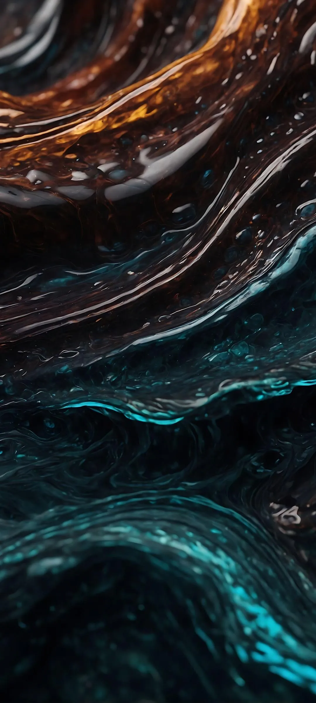 Abstract Waves in Deep Copper and Teal Hues Wallpaper 4K