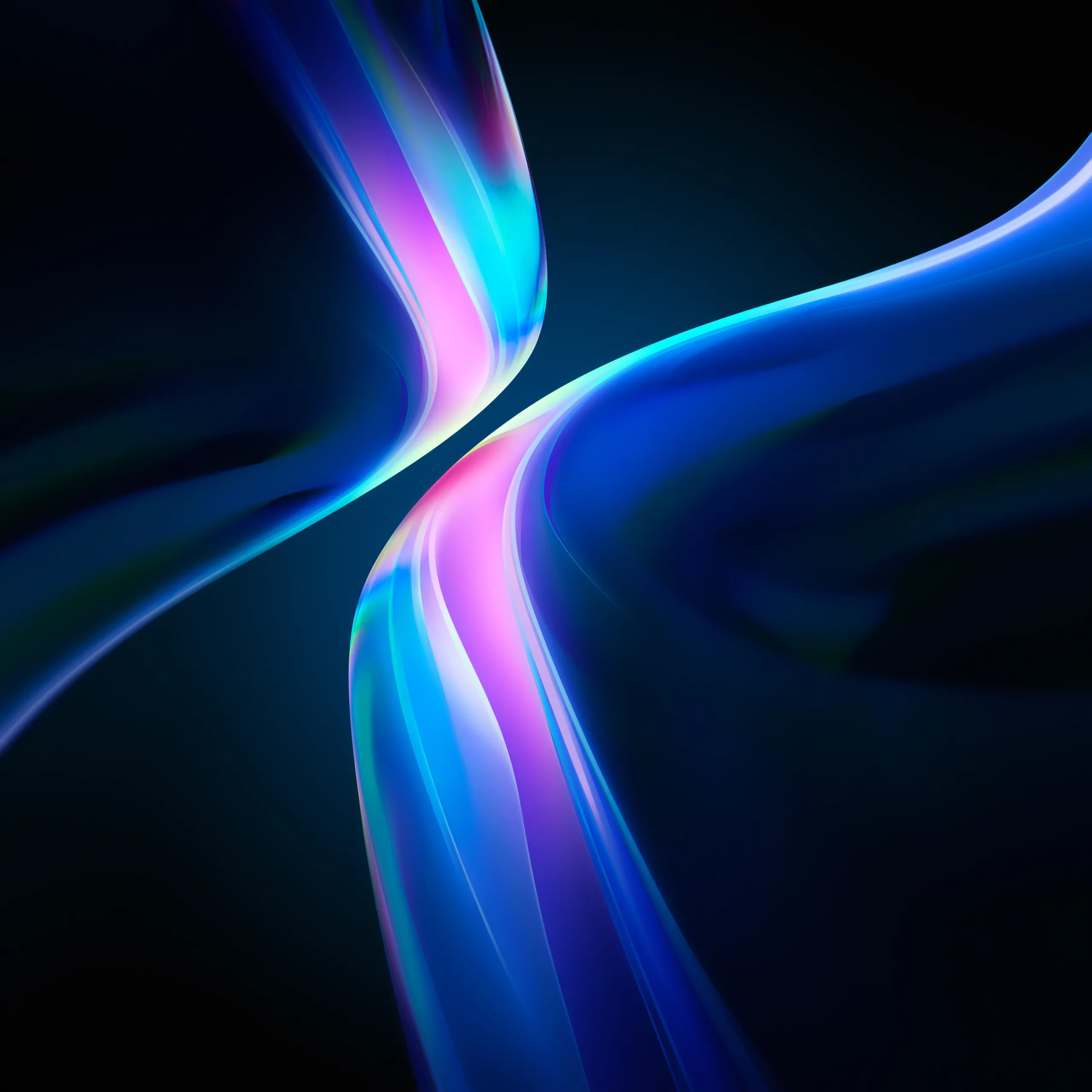 Abstract Waves of Neon Light in Deep Blue and Violet
