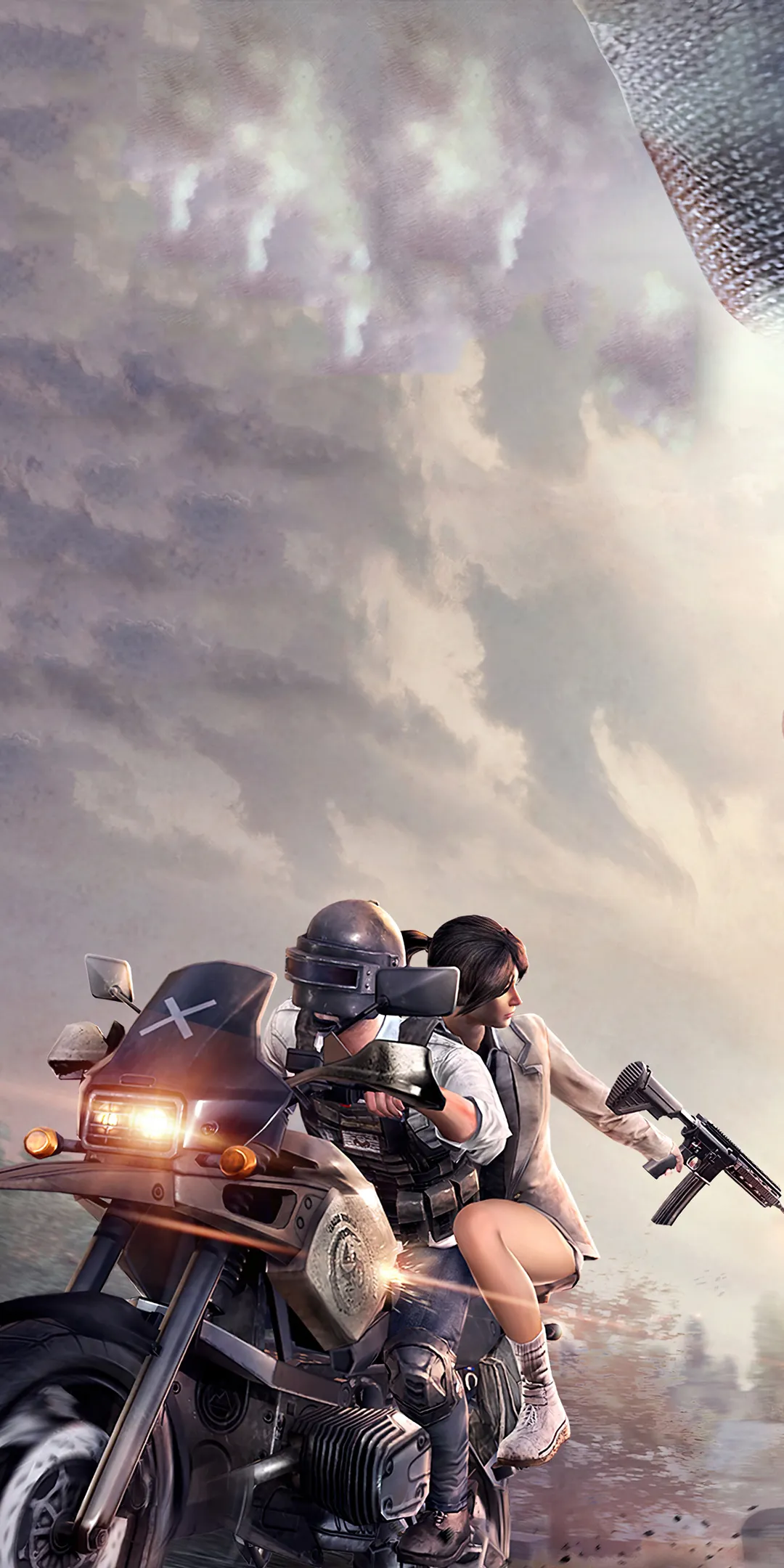 Action Scene with Motorbike Rider Holding a Gun Wallpaper