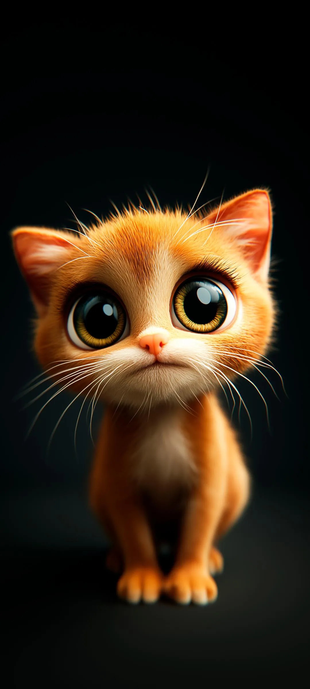 Adorable Cat With Big Eyes on Dark Background Wallpaper