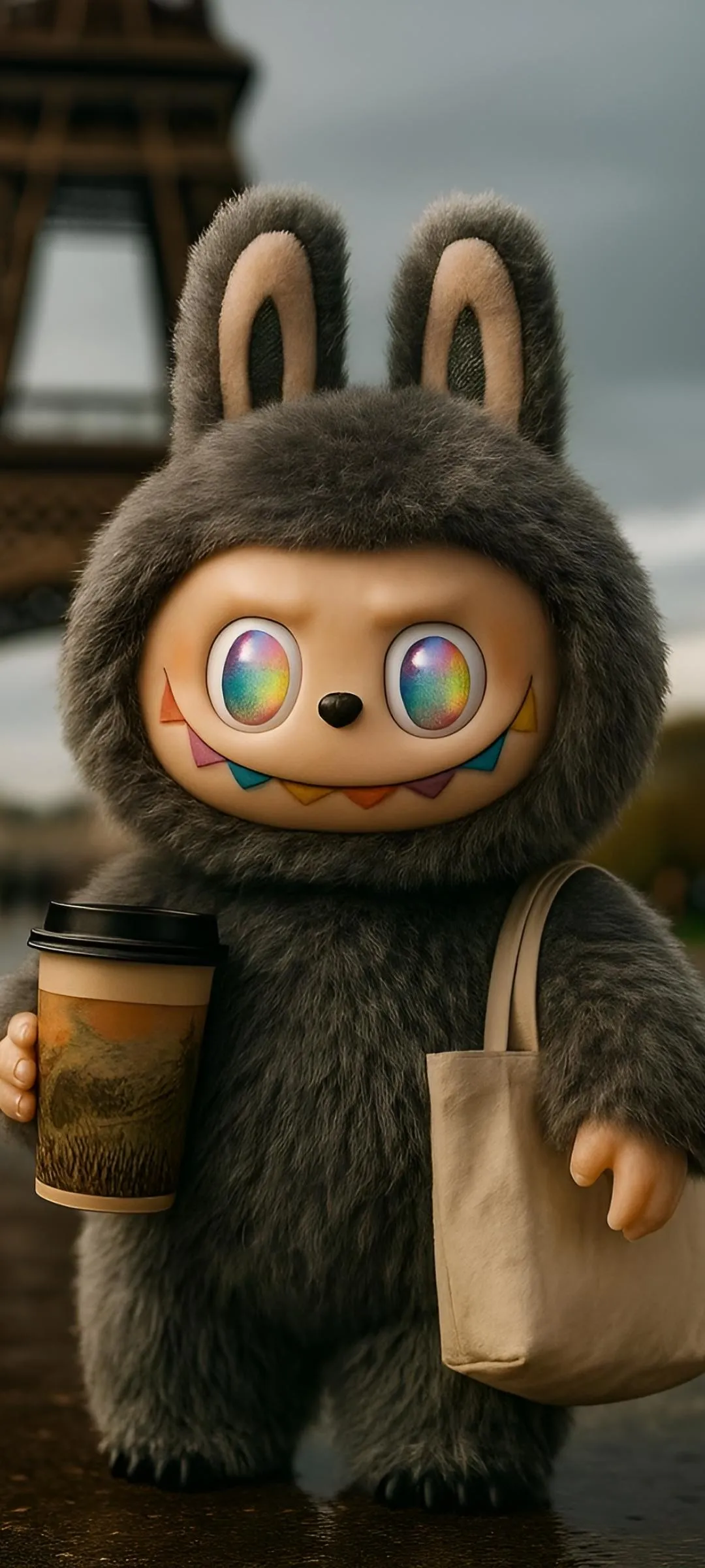 Adorable Character in Bunny Suit with Wooden Background