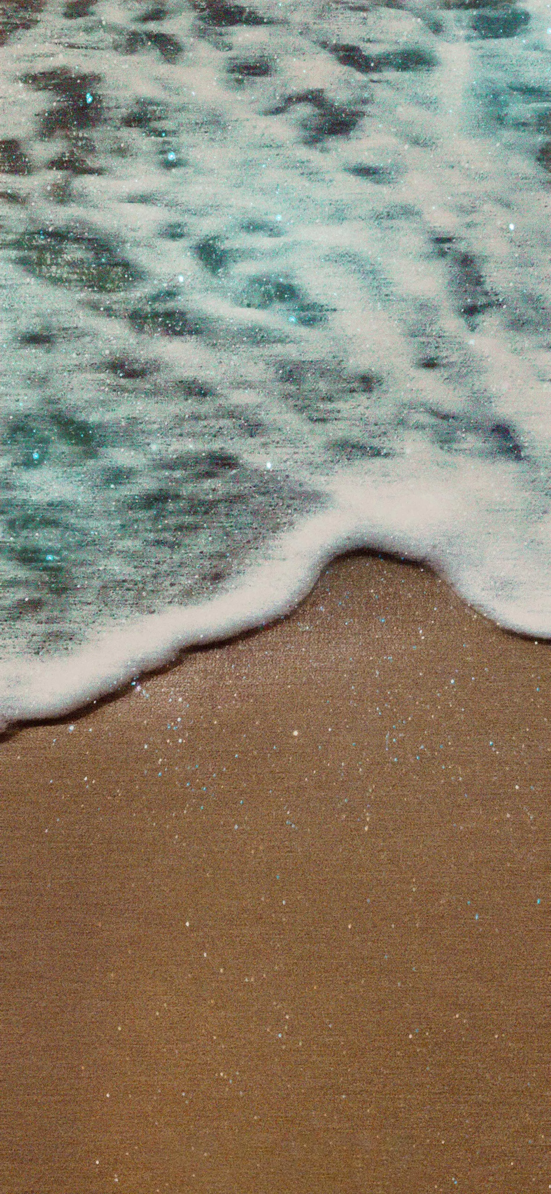 Aerial View of Beach Waves Hitting Sandy Shoreline Image