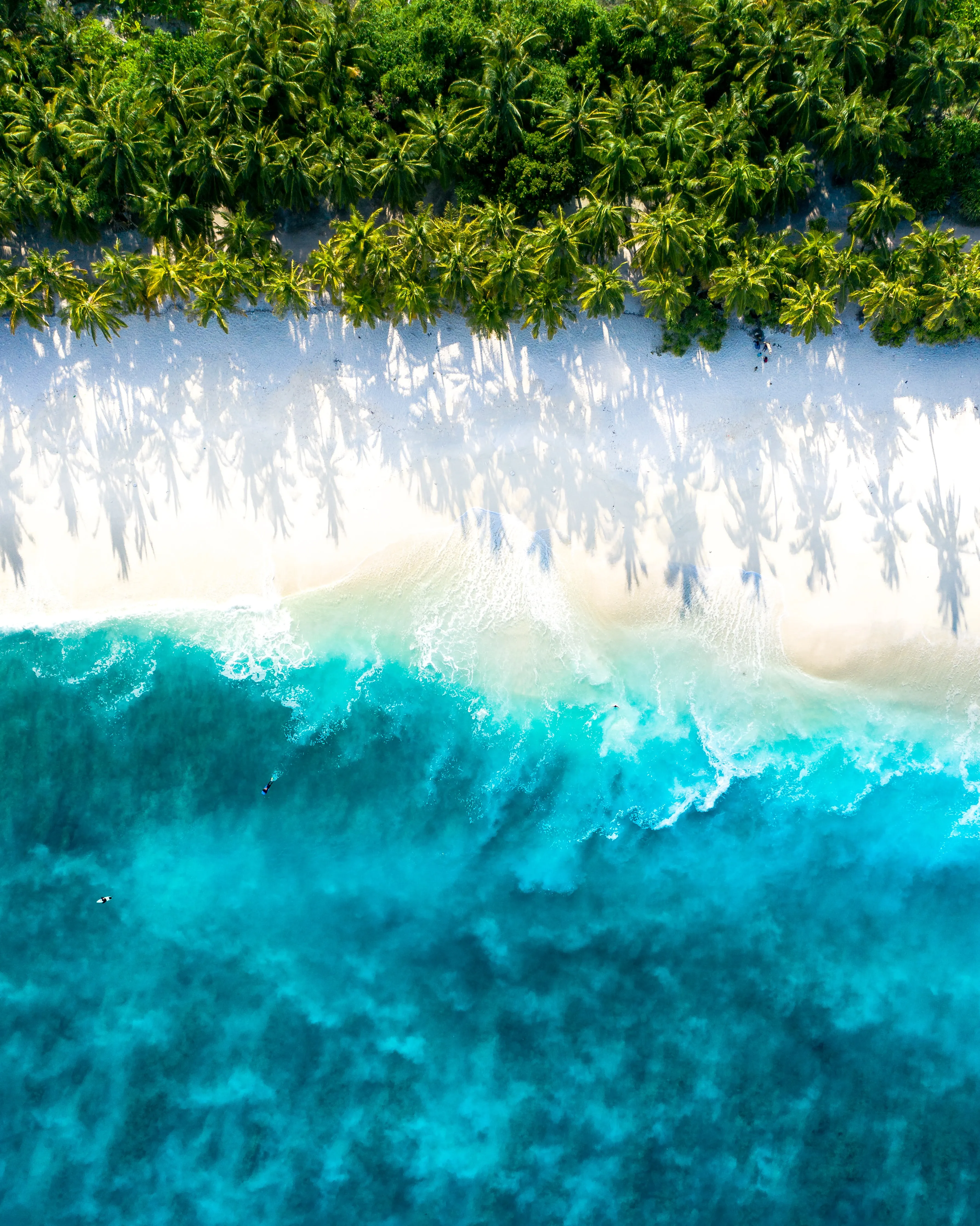 Aerial View of Blue Ocean Waves and White Beach Wallpaper