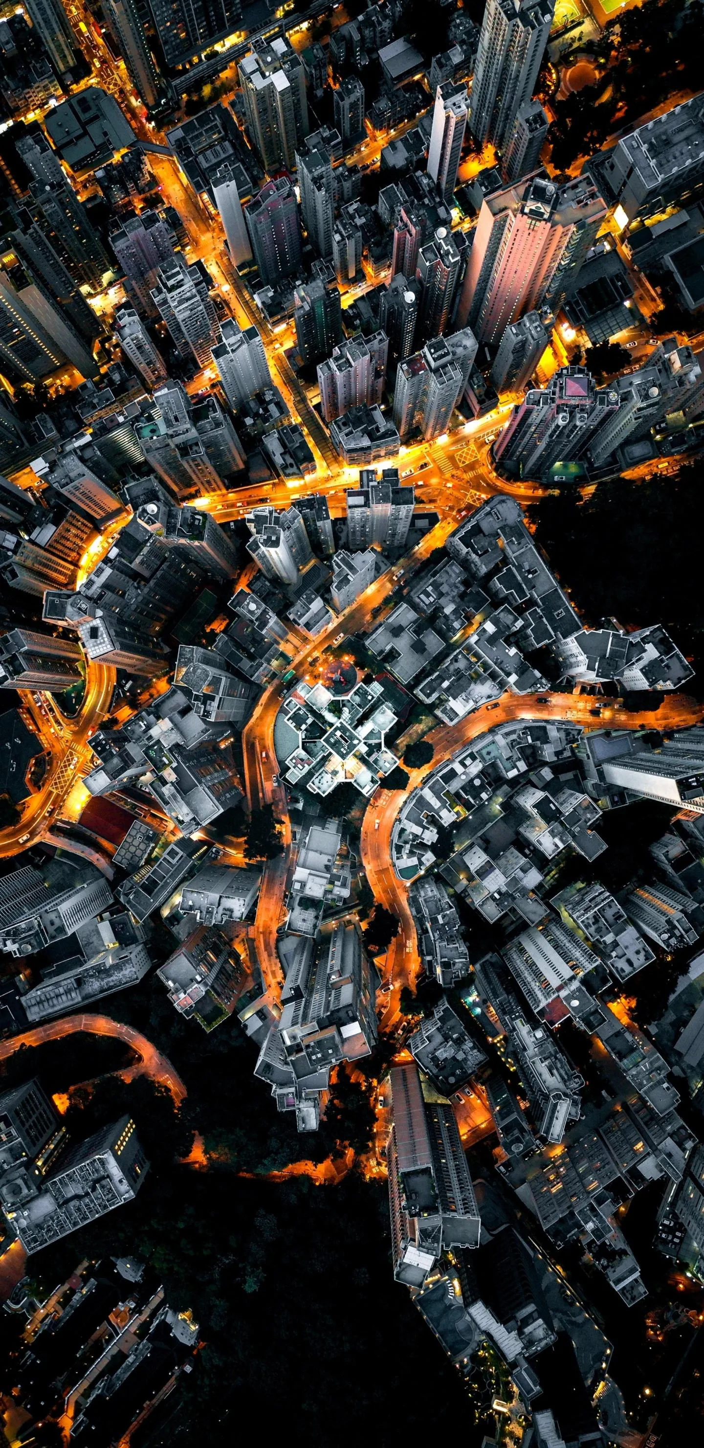 Aerial View of City at Night with Lit Streets Free 4K Image