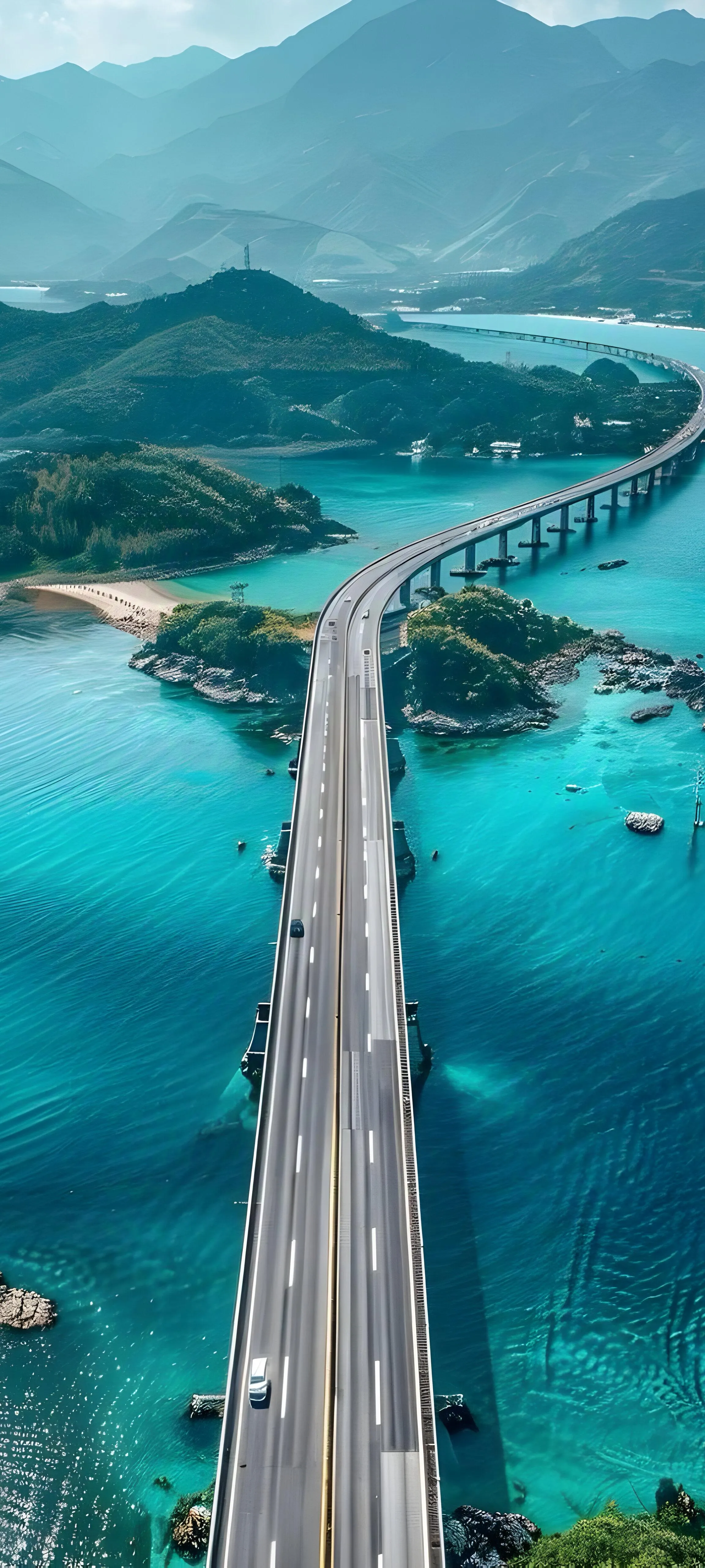 Aerial View of Ocean Bridge and Turquoise Waterscape
