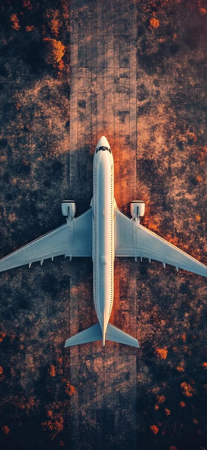 Aerial View of Plane Flying Over a Busy City Wallpaper