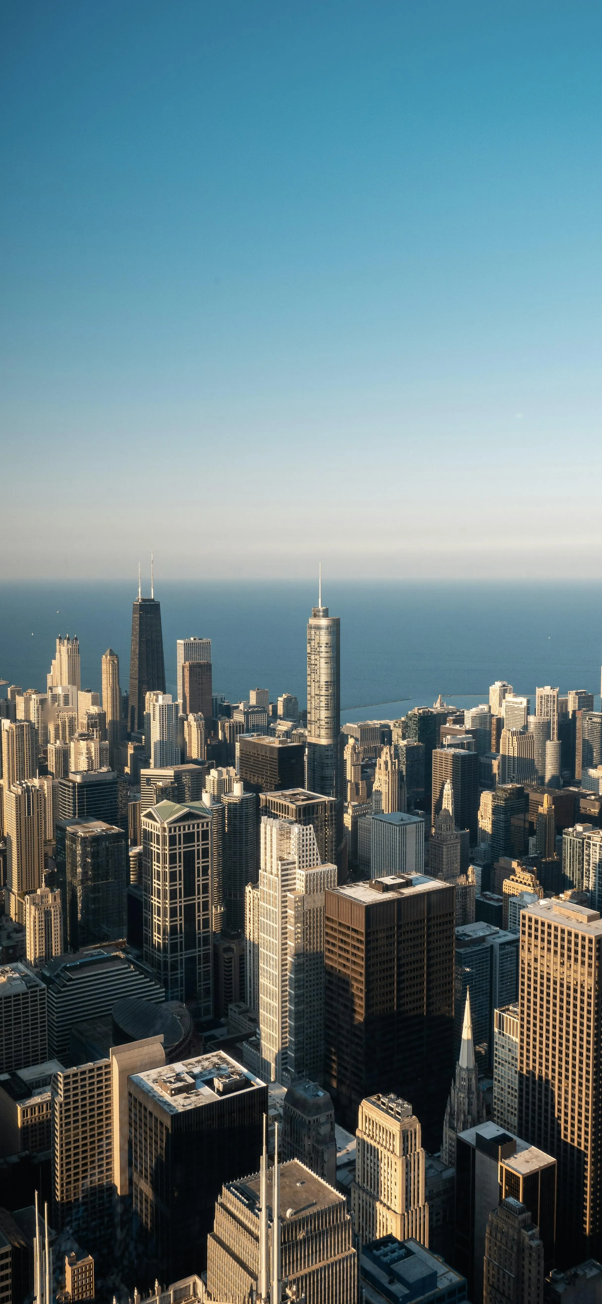 Aerial View of Skyscrapers with Blue Sky in Background