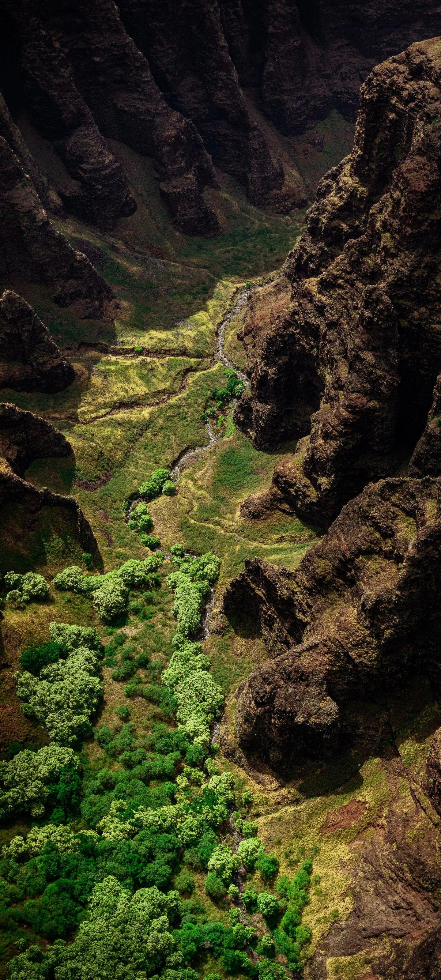 Aerial View of Winding River Cutting Through Green Valley