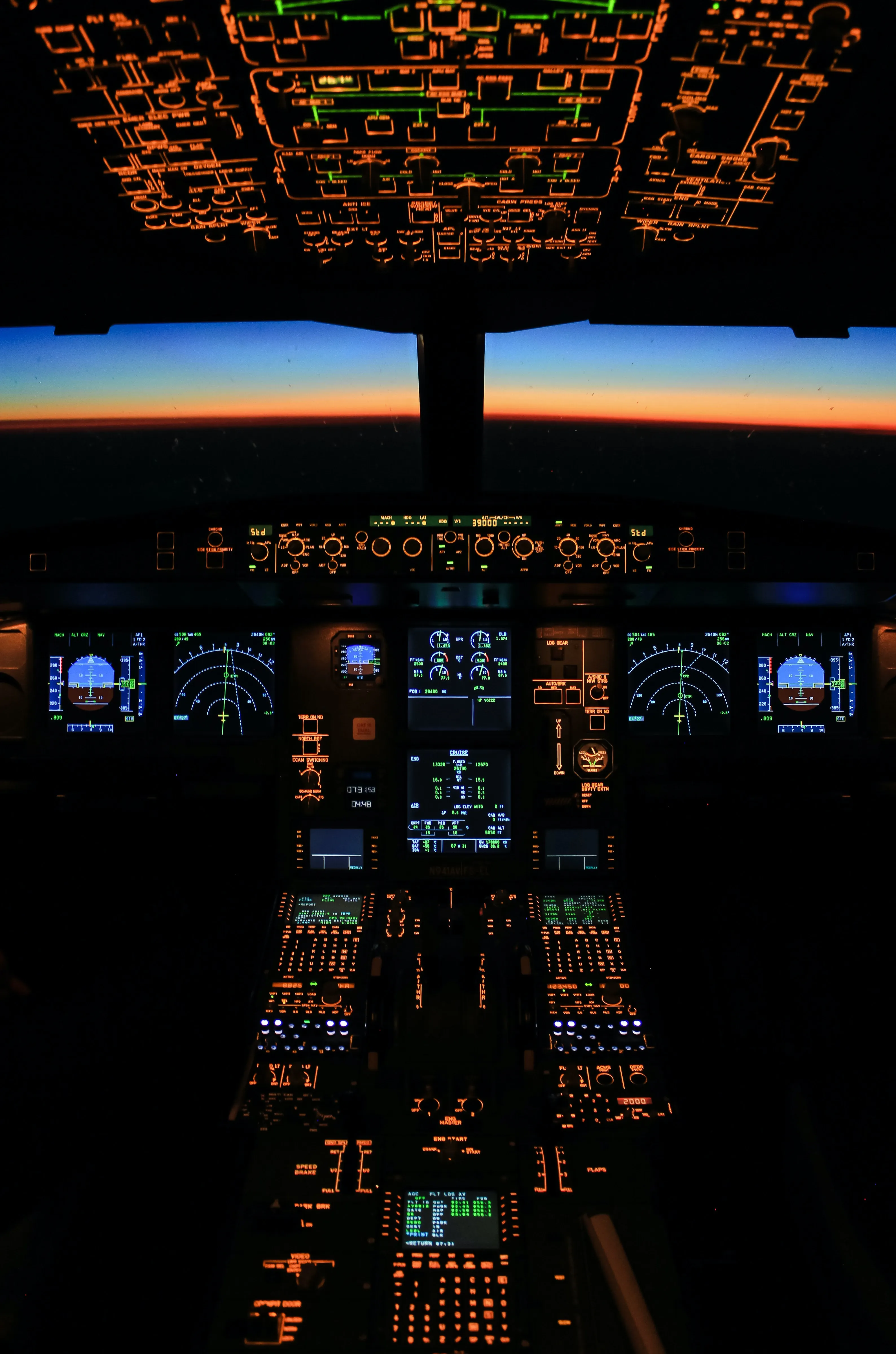 Airplane Cockpit Lights During Night Flight View Wallpaper