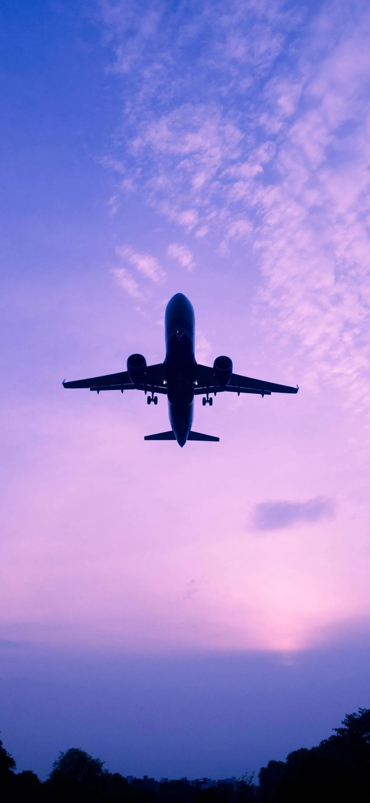 Airplane Flying in Sky at Sunset with Soft Clouds Image