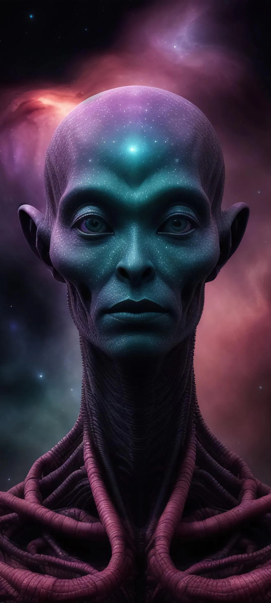 Alien Character with Glowing Purple Eyes Wallpaper
