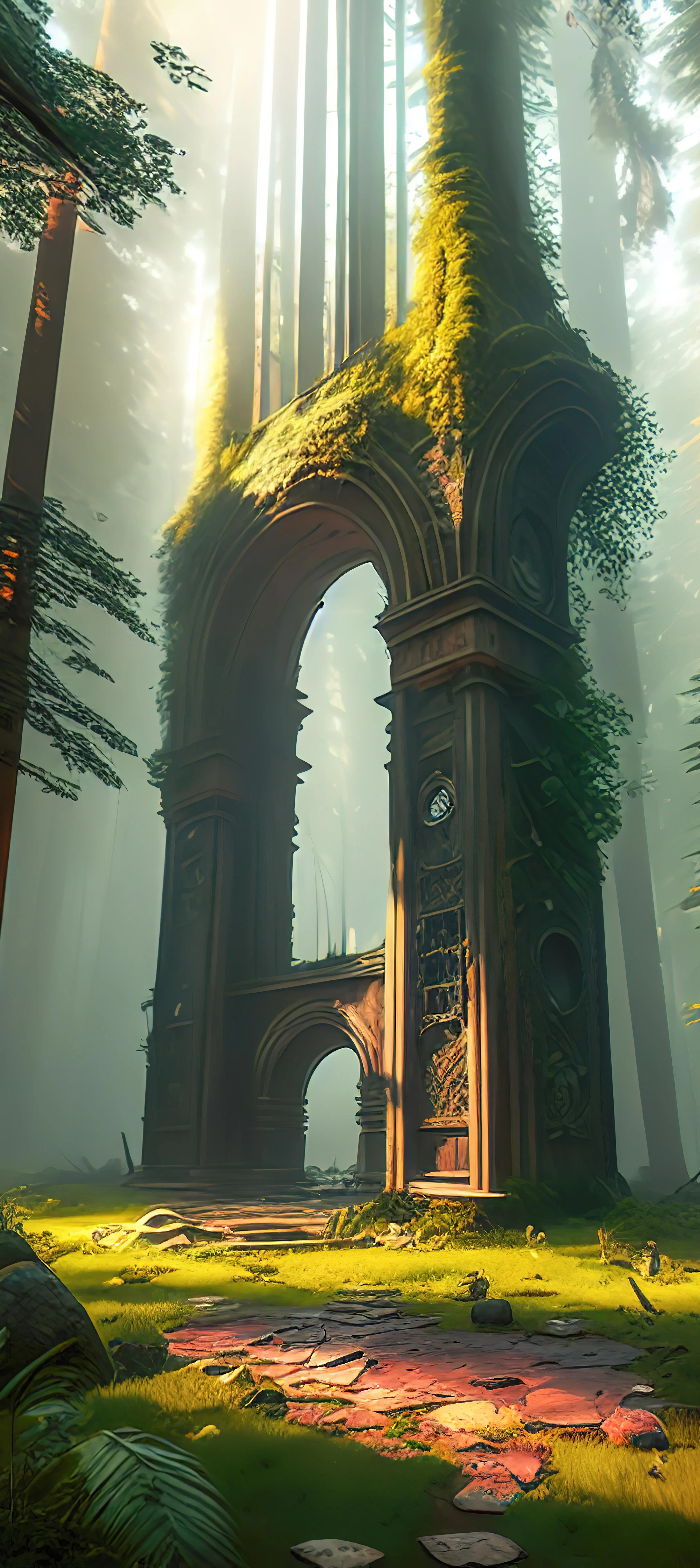 Ancient Archway in Moss Covered Enchanted Forest Image