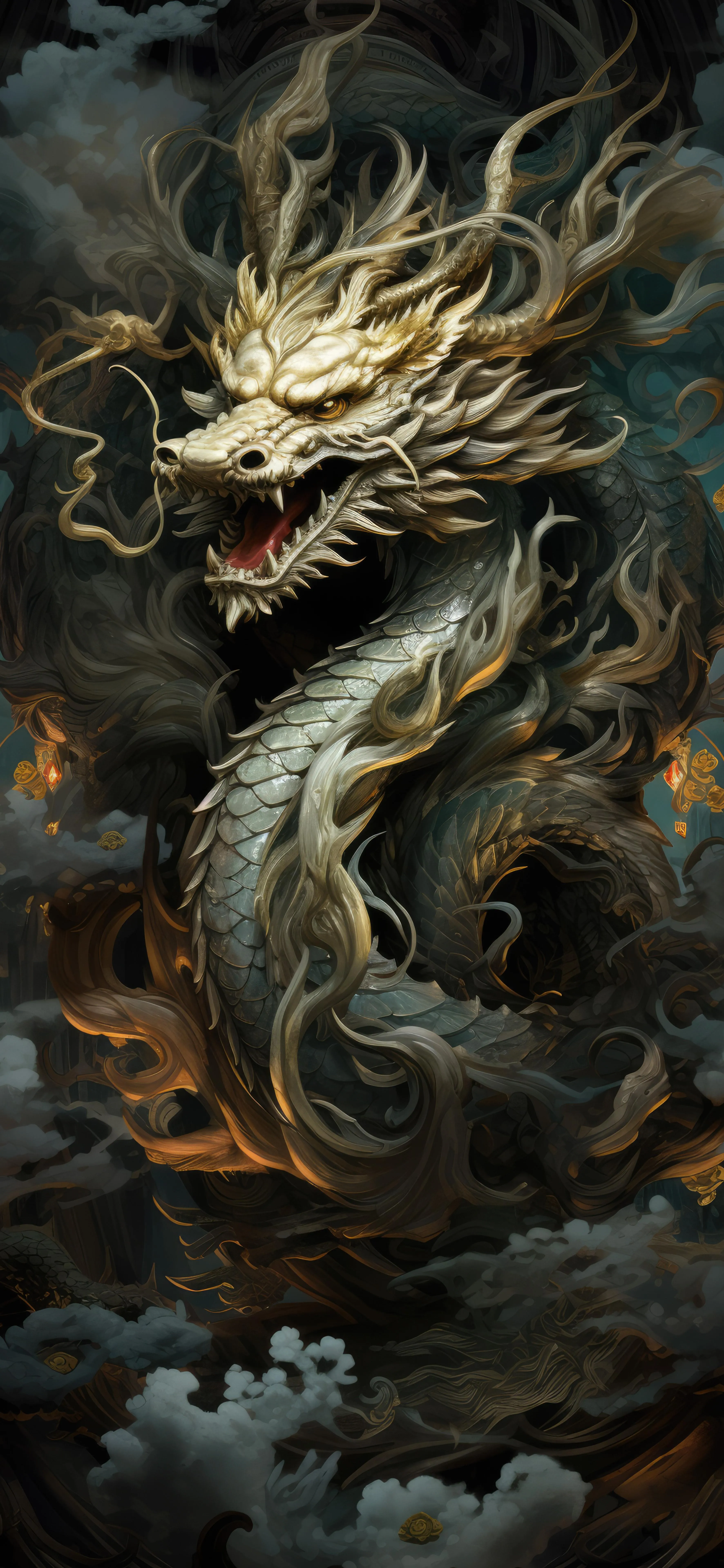 Ancient Dragon Surrounded by Storm Clouds Portrait Image