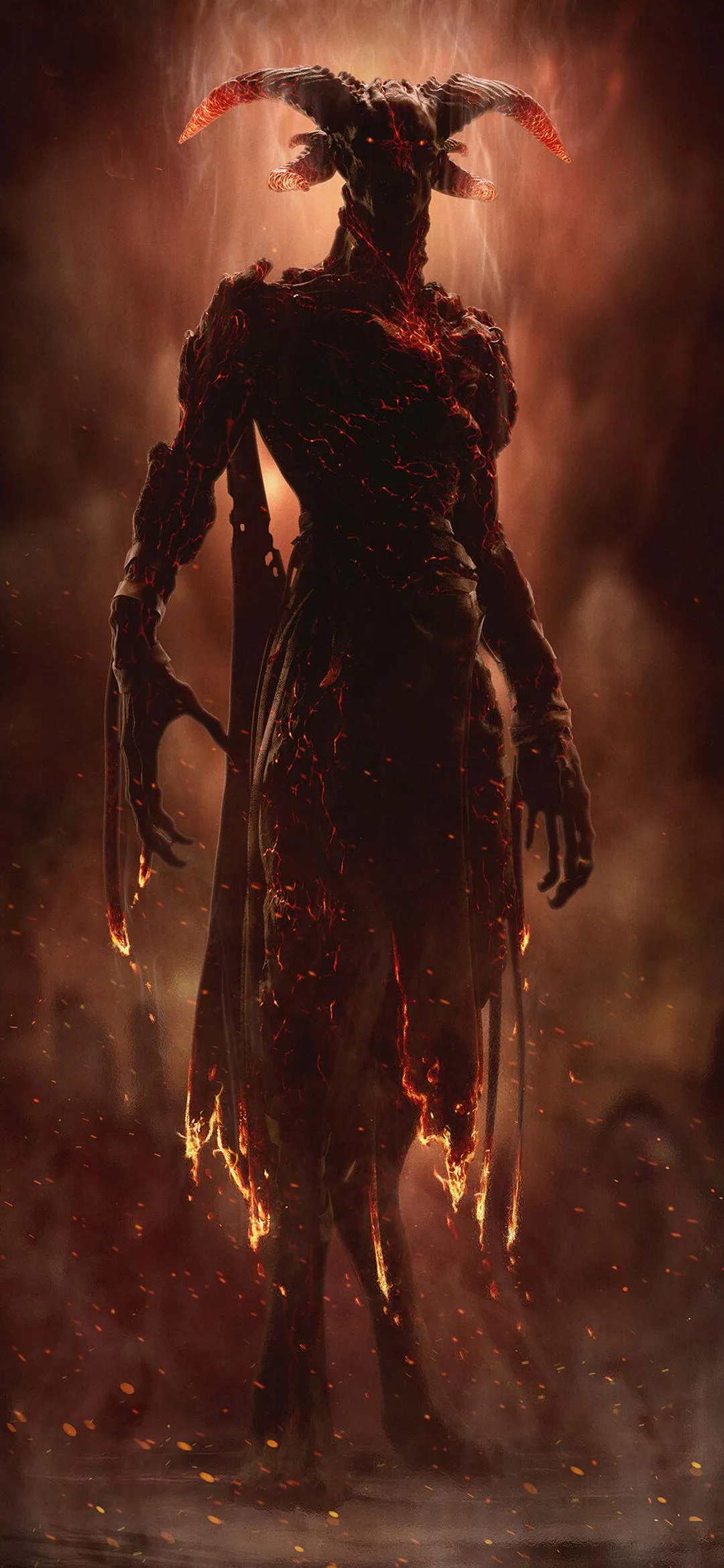 Ancient Fireborn Demon Rising Amid Smoke and Burning Ash