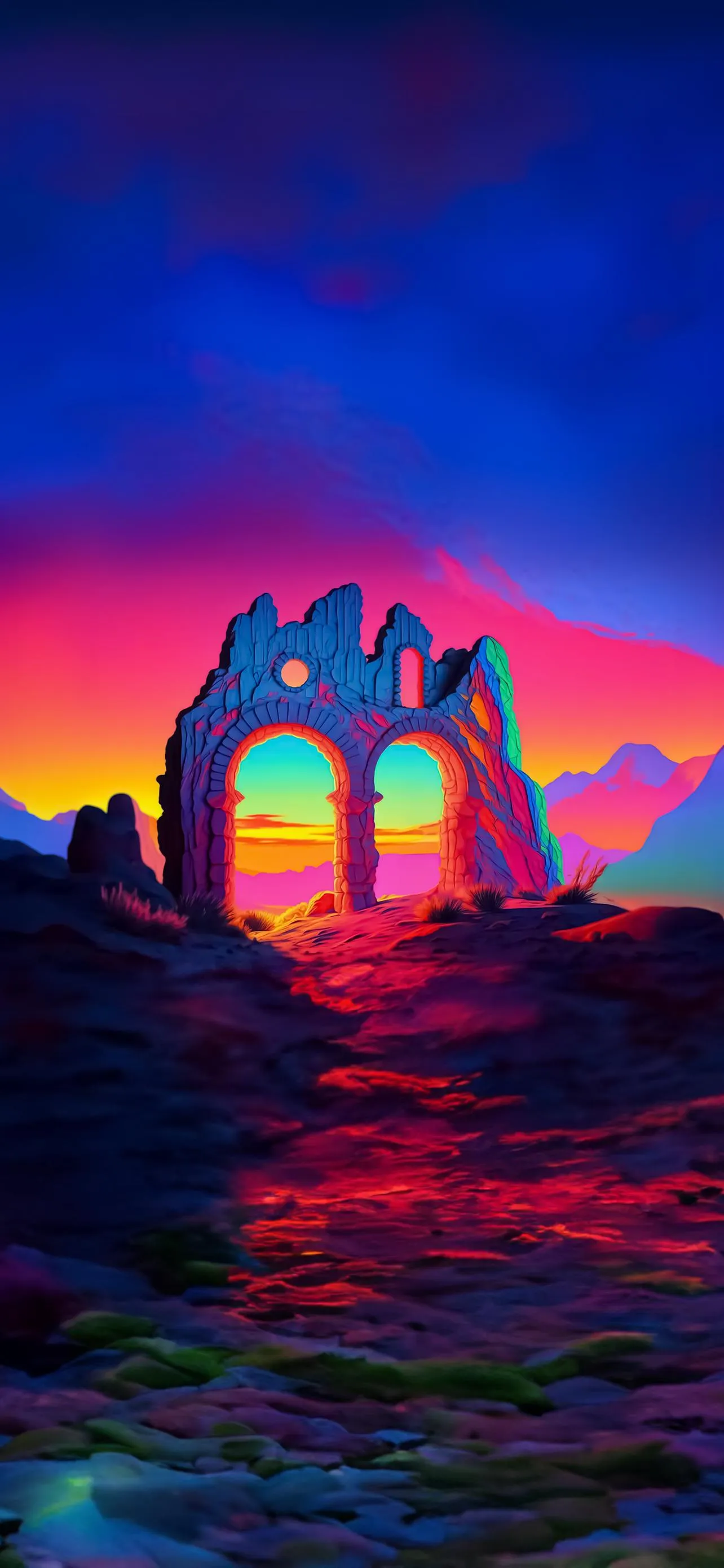Ancient Gateway Glows Under the Dreamlike Sunset Sky