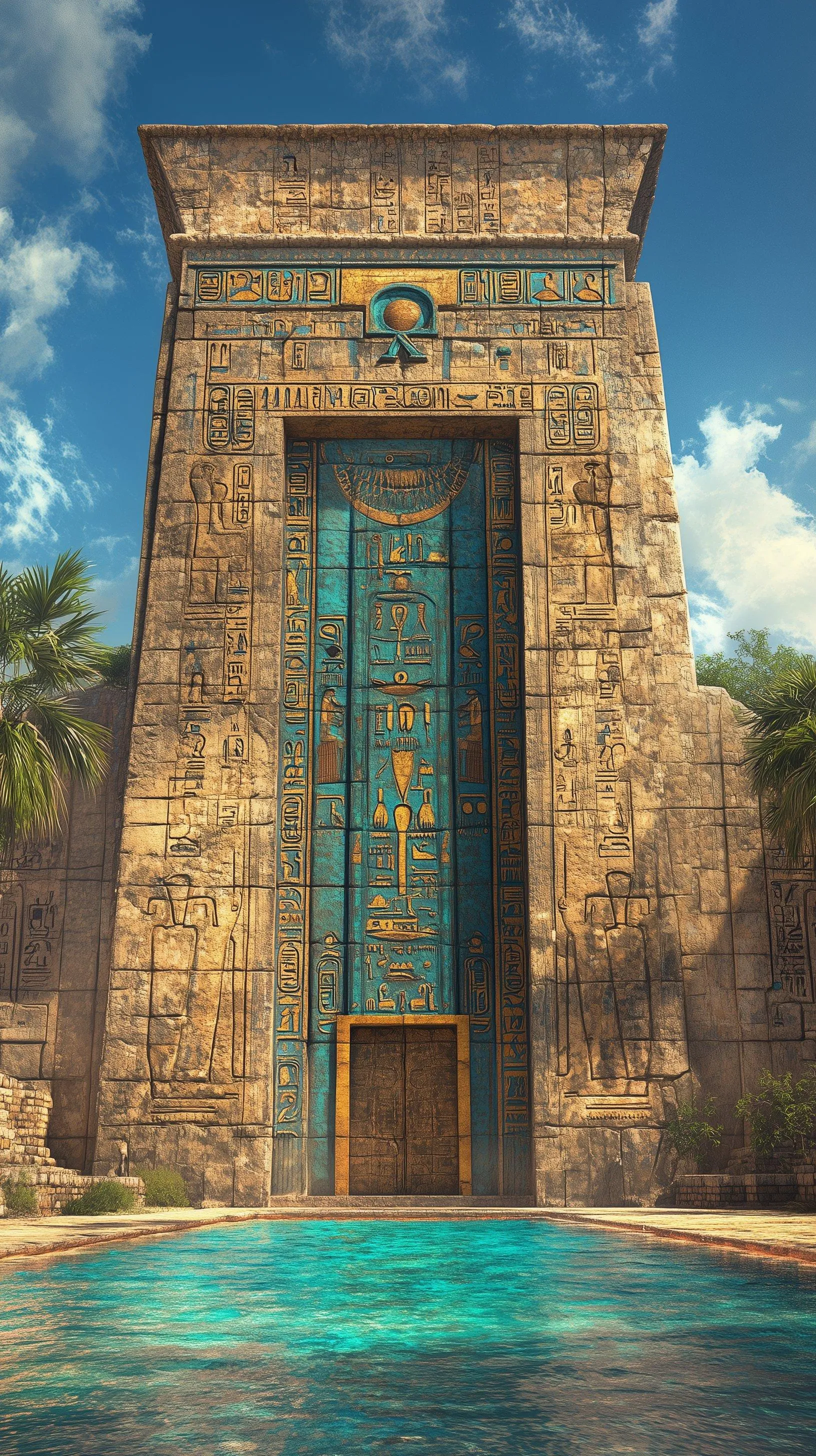 Ancient Monument Entrance with Carved Stone Pillars