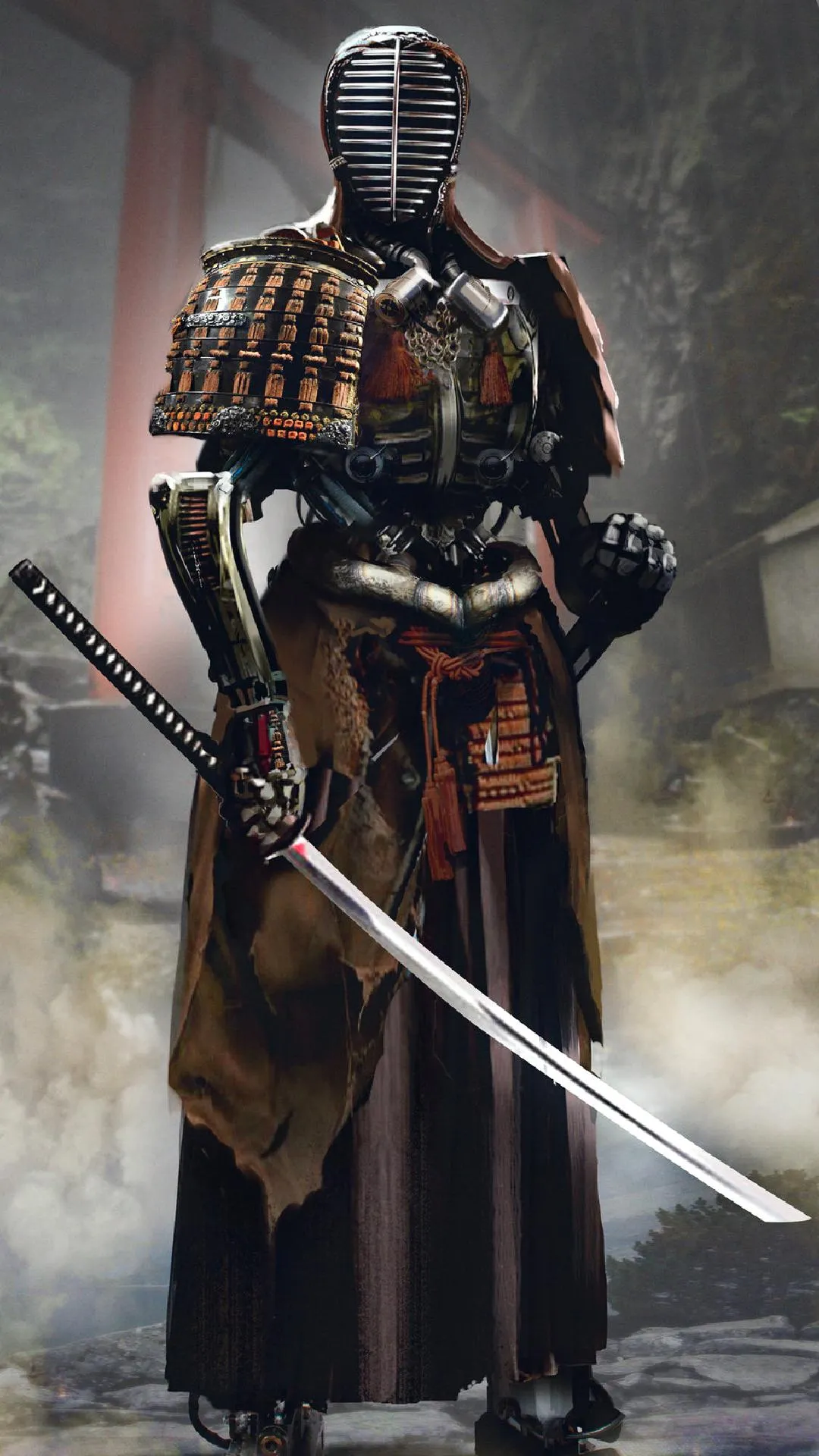 Ancient Samurai Warrior with Armor in Epic Standing Pose