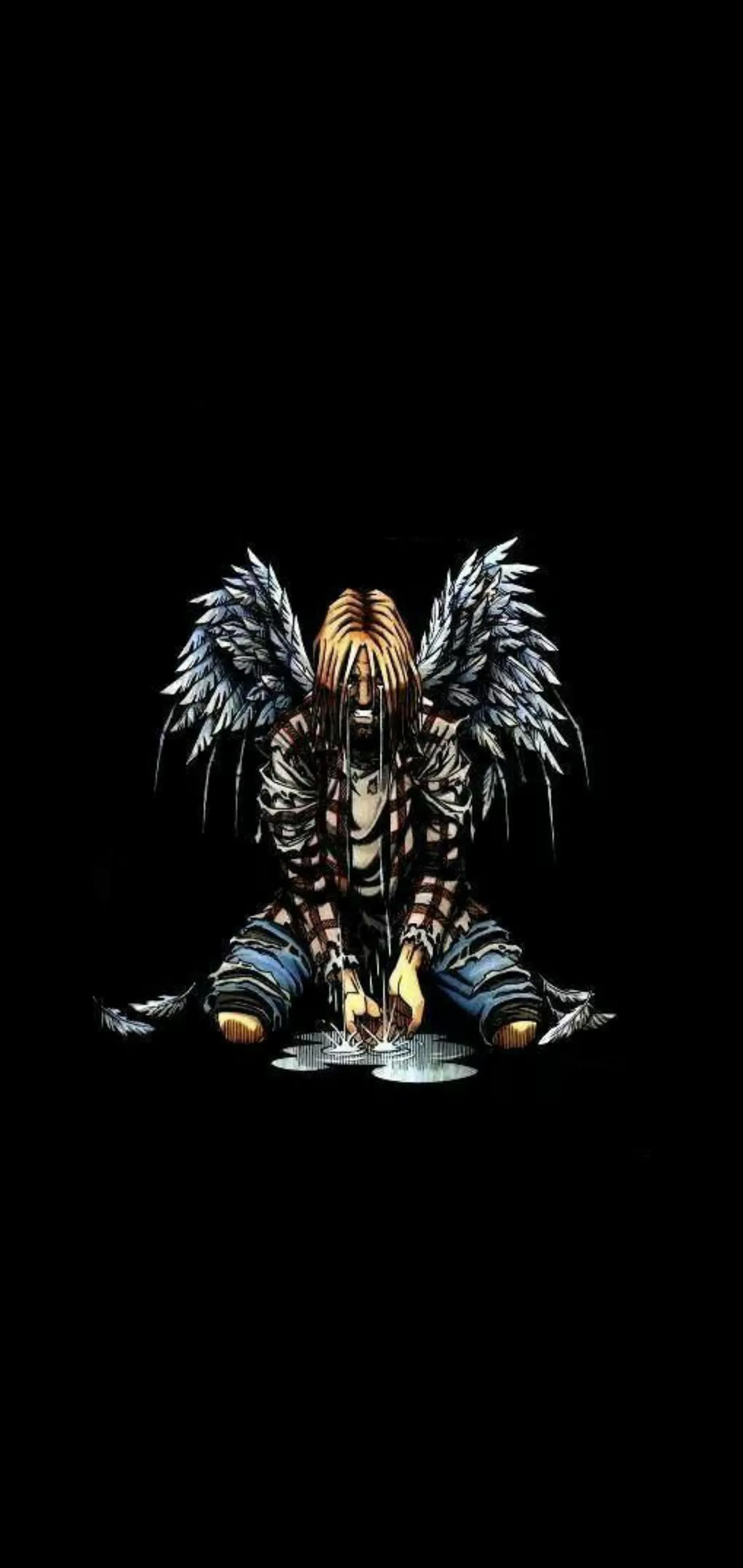 Angel Warrior with Wings Standing on Dark Background